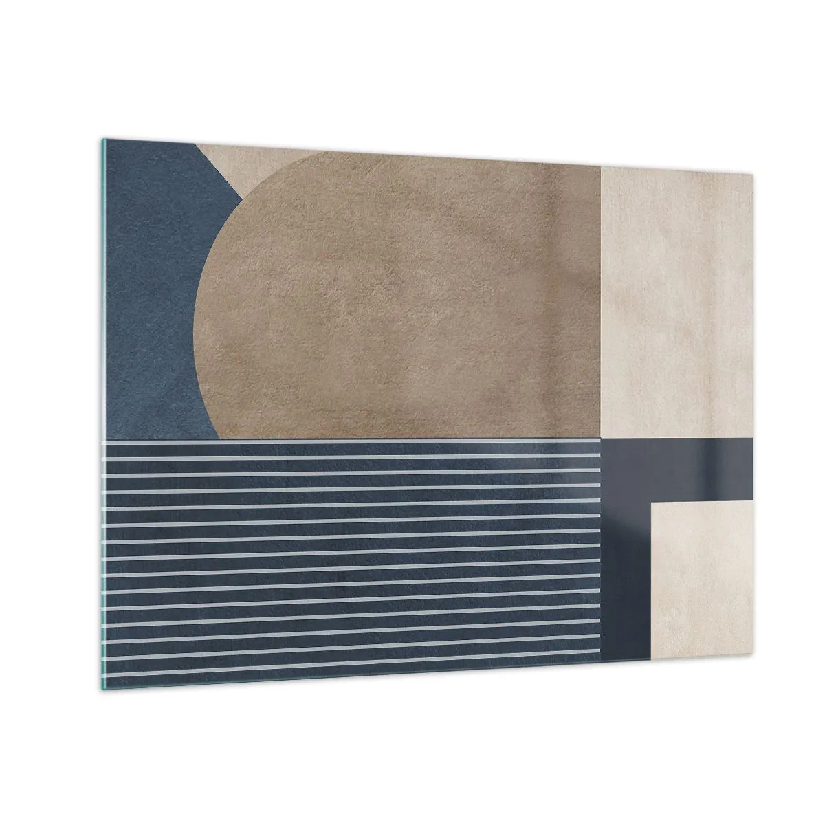 Quadro su vetro - Una forma minimalista con un cerchio e linee in beige - 70x50cm - Composizione di semplicità e rotondità - Decorazione murale moderna per soggiorno e camera da letto ARTTOR