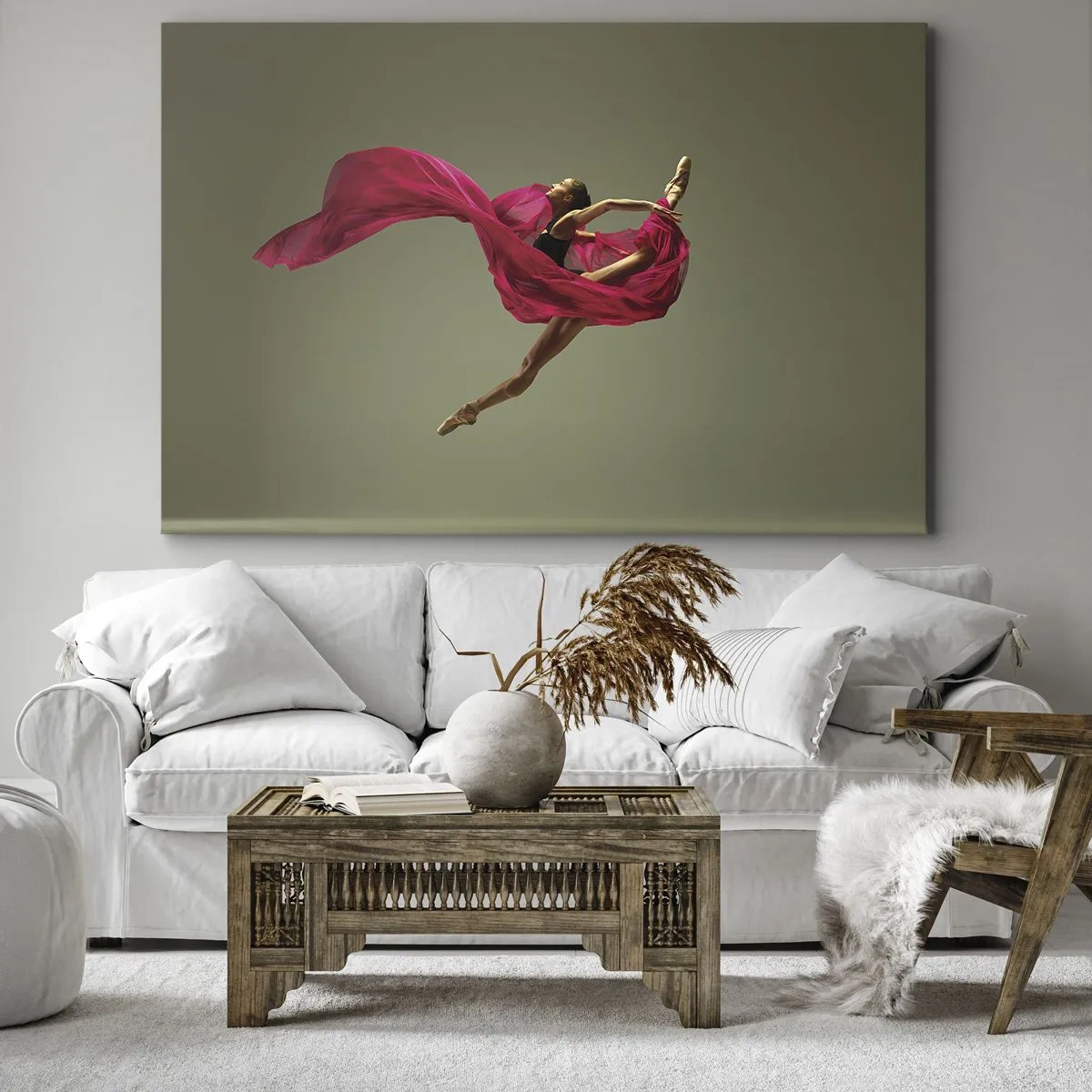 Quadro su tela - Stampe su Tela - Ballerina in posa dinamica con tessuto rosa - 70x50cm - Fiamma danzante - Decorazione murale moderna per soggiorno e camera da letto ARTTOR