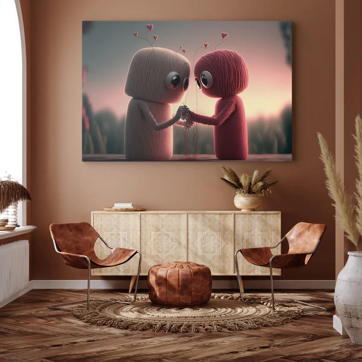 Quadro su tela - Stampe su Tela - Personaggi di filato in un'affascinante ambientazione a tema cuore - 70x50cm - Ognuno ha diritto ad amare - Decorazione murale moderna per soggiorno e camera da letto ARTTOR