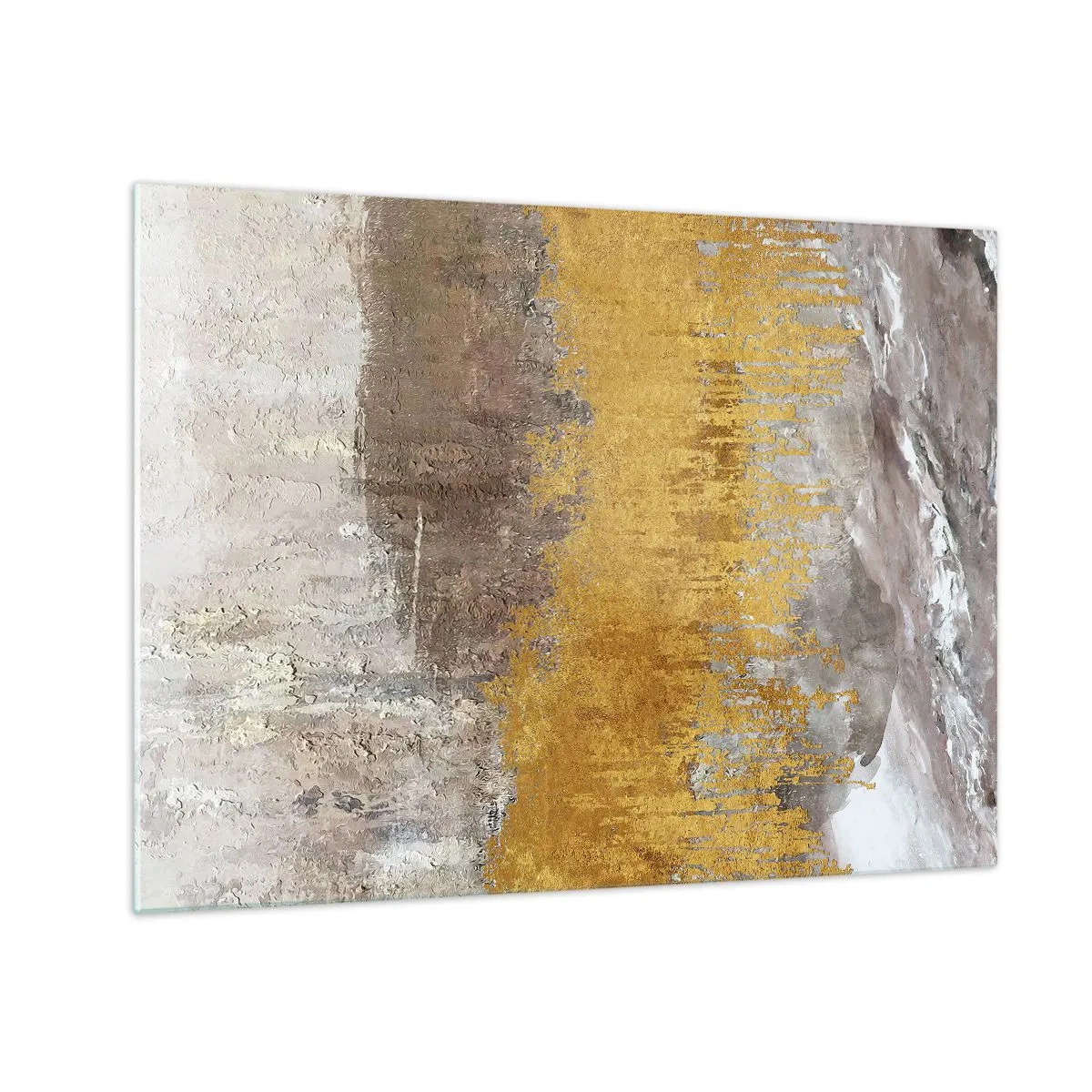 Quadro su vetro - Le strutture dorate e terrose creano un'astrazione dinamica - 70x50cm - Soffio dorato - Decorazione murale moderna per soggiorno e camera da letto ARTTOR