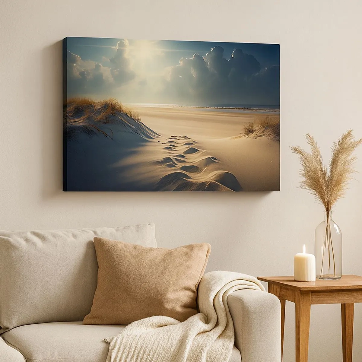 Quadro su tela - Stampe su Tela - Dune dorate sulla spiaggia al tramonto con vista sul mare - 70x50cm - Paesaggio rilassante - Decorazione murale moderna per soggiorno e camera da letto ARTTOR