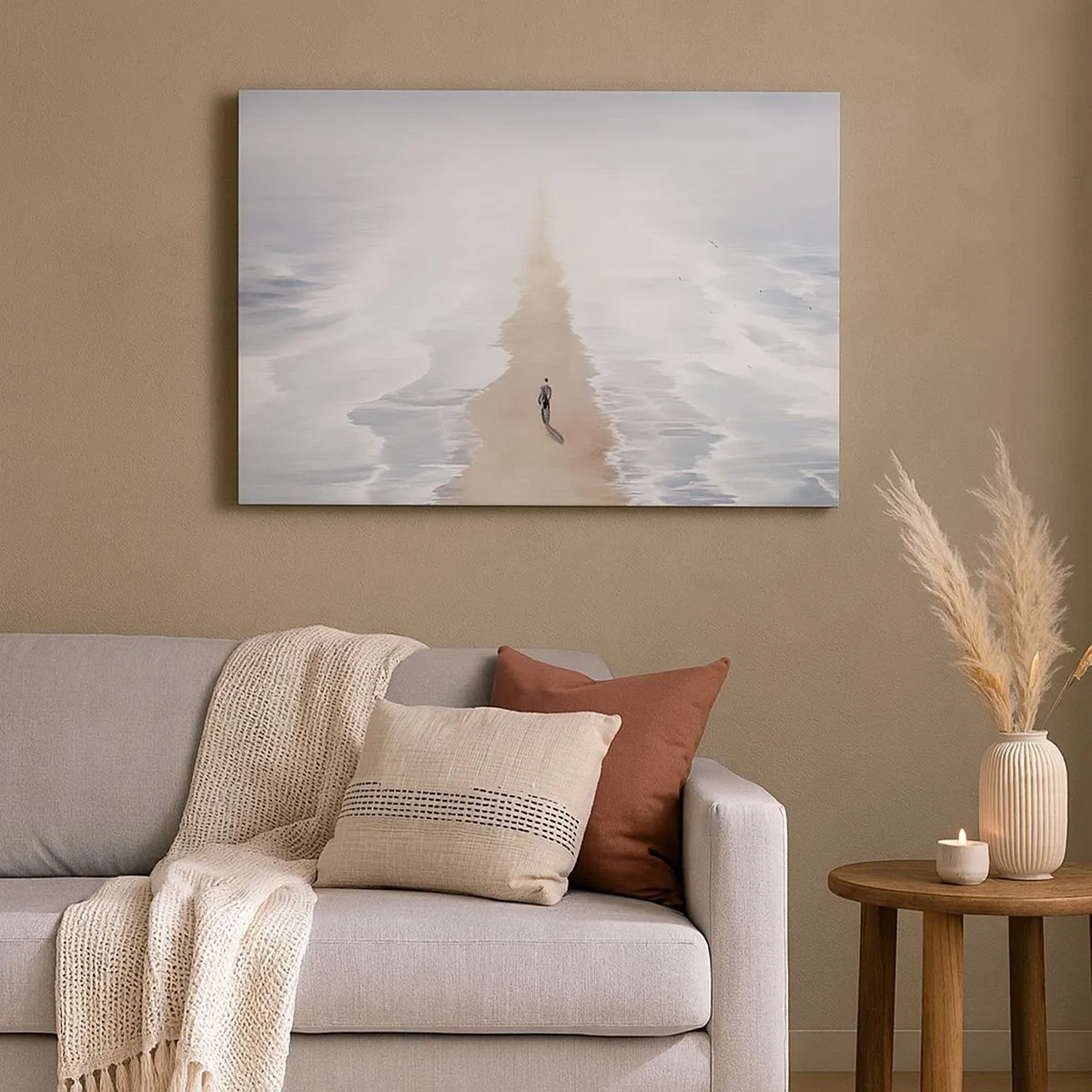 Quadro su tela - Stampe su Tela - Una figura su una strada solitaria in mezzo a un vasto paesaggio acquatico - 70x50cm - Un futuro luminoso - Decorazione murale moderna per soggiorno e camera da letto ARTTOR