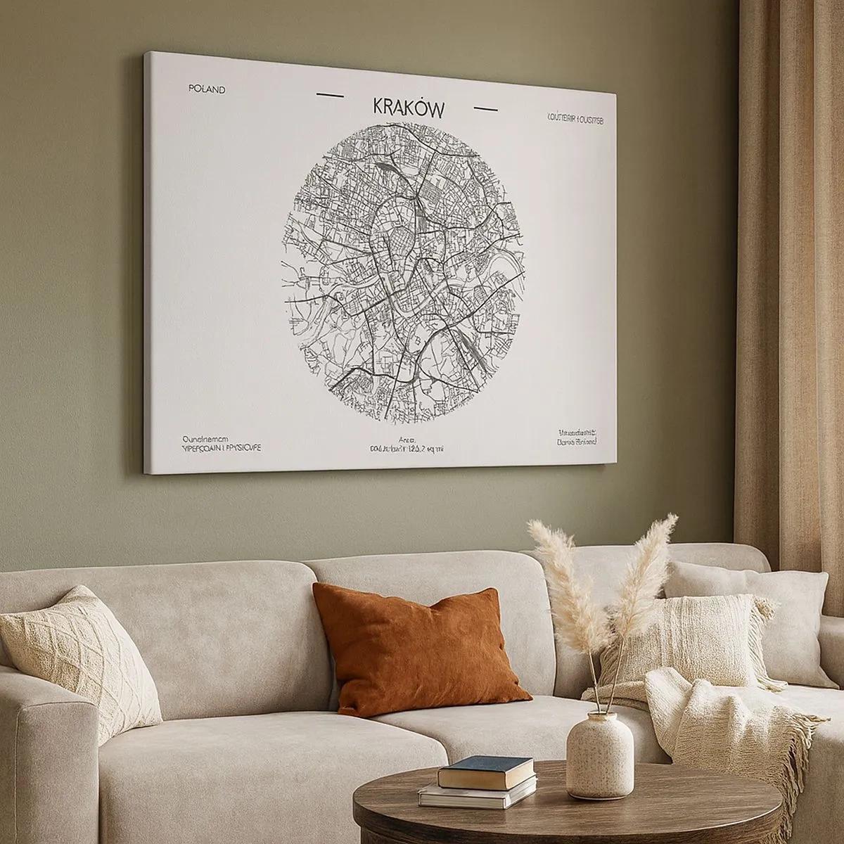 Quadro su tela - Stampe su Tela - Una mappa di Cracovia in stile minimalista - 70x50cm - Anatomia di Cracovia - Decorazione murale moderna per soggiorno e camera da letto ARTTOR