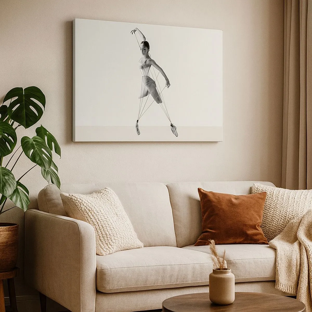 Quadro su tela - Stampe su Tela - Ballerina in un'interpretazione geometrica con linee - 70x50cm - Nel teatro del mondo - Decorazione murale moderna per soggiorno e camera da letto ARTTOR