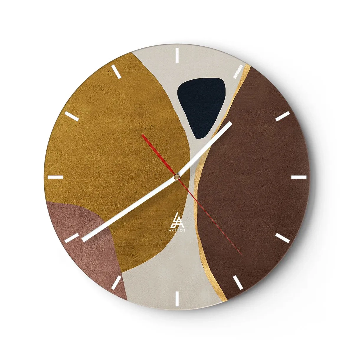 Orologio da parete - Orologio in Vetro - Forme astratte nei toni del marrone, beige e oro - 30x30cm - Astrazione: un luogo nello spazio - Decorazione murale moderna per soggiorno, cucina e camera da letto ARTTOR
