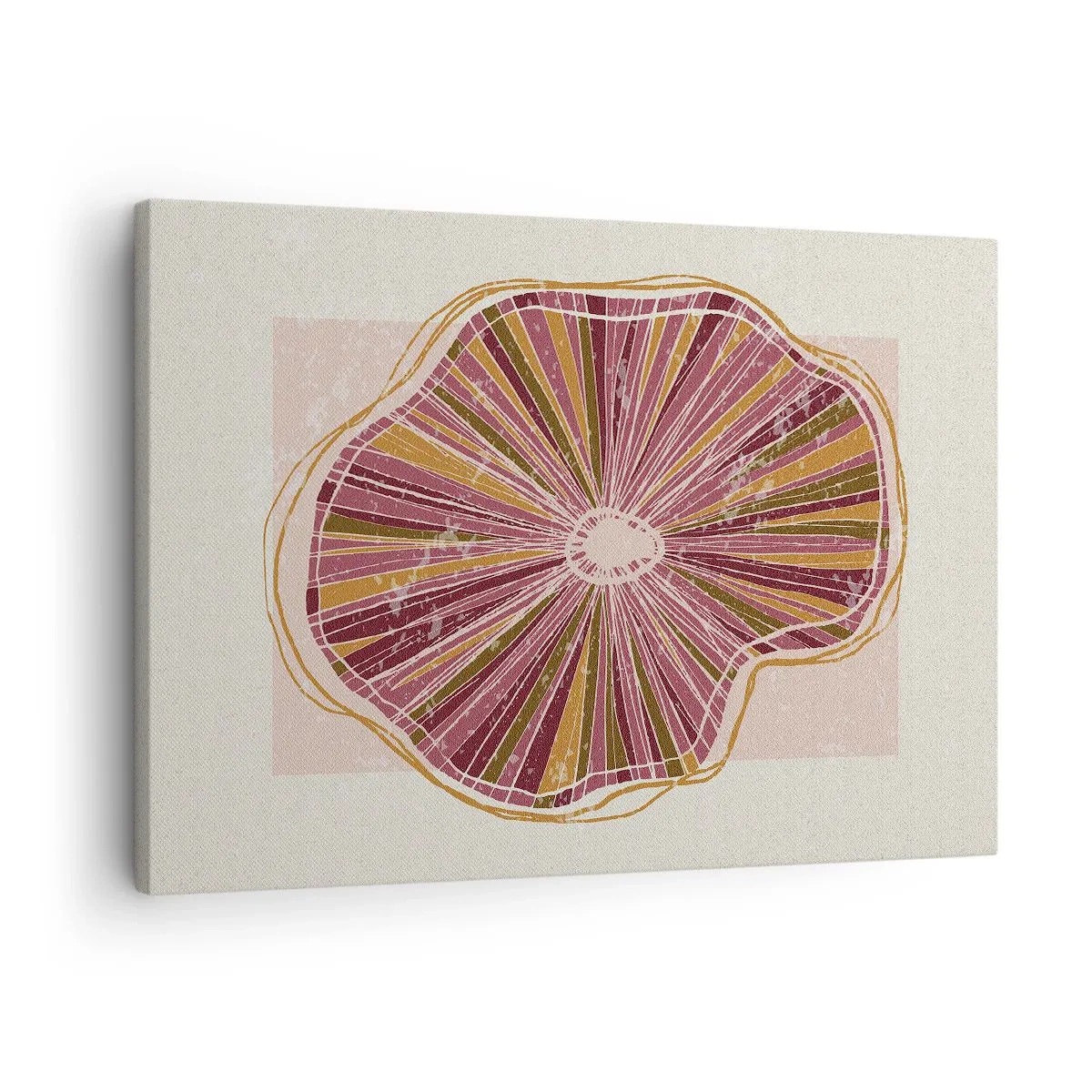 Quadro su tela - Stampe su Tela - Motivo astratto a fette di albero in tonalità rosa - 70x50cm - Astrazione raggiante - Decorazione murale moderna per soggiorno e camera da letto ARTTOR