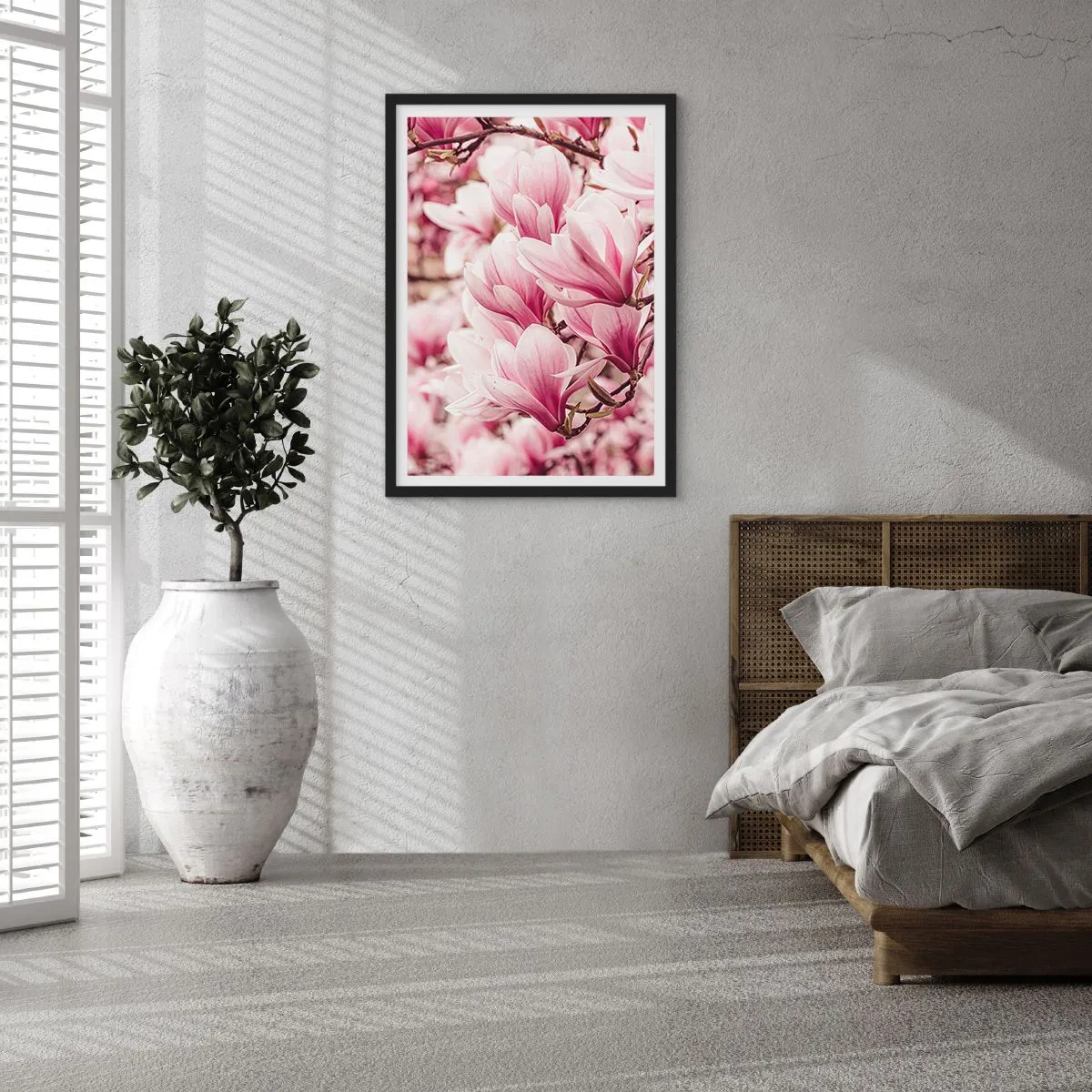 Poster in cornice nera - Romantiche magnolie in fiore in un delicato rosa - 50x70cm - La primavera è rosa - Decorazione murale moderna per soggiorno e camera da letto ARTTOR