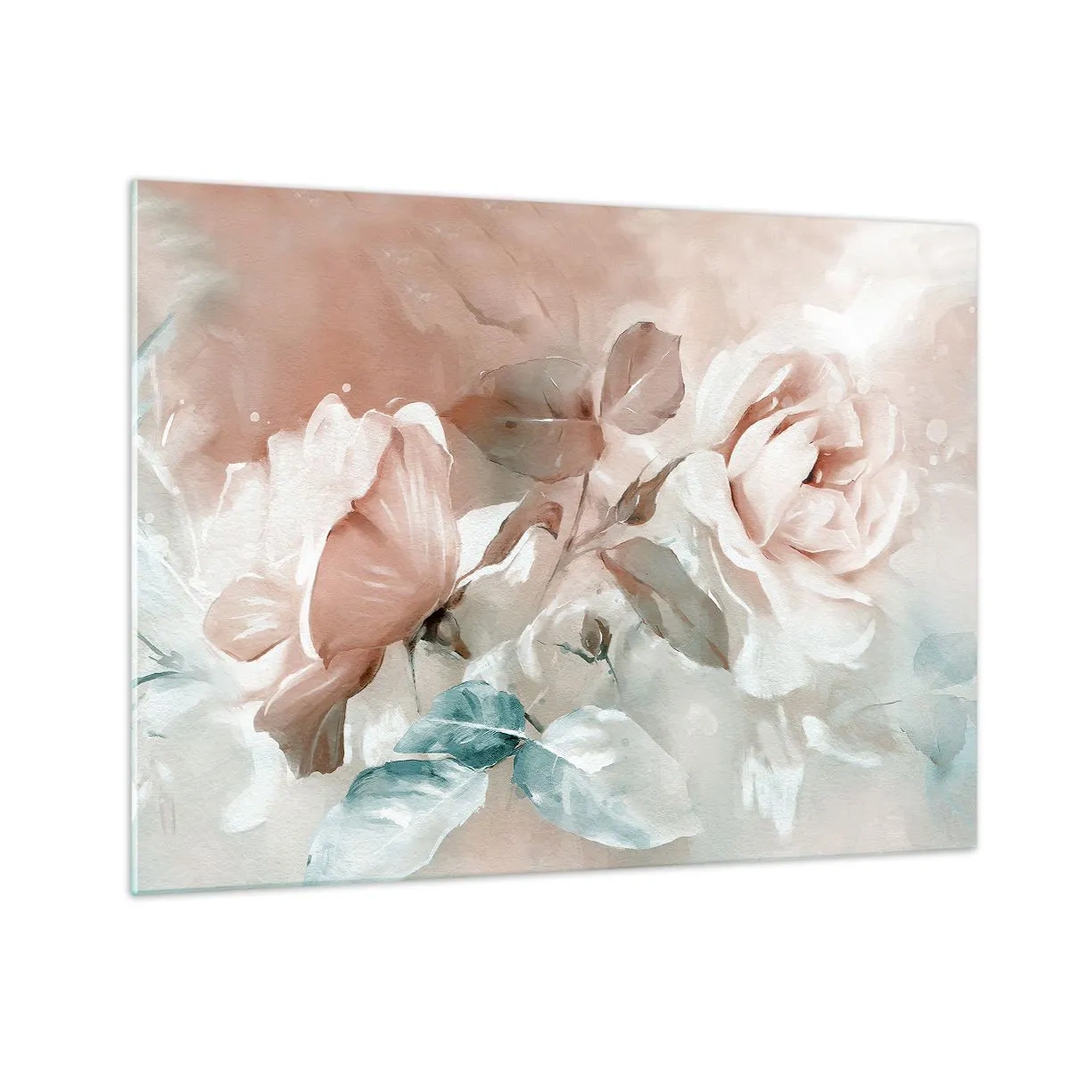 Quadro su vetro - Delicate rose pastello acquerellate su uno sfondo chiaro - 70x50cm - Lo spirito del romanticismo - Decorazione murale moderna per soggiorno e camera da letto ARTTOR