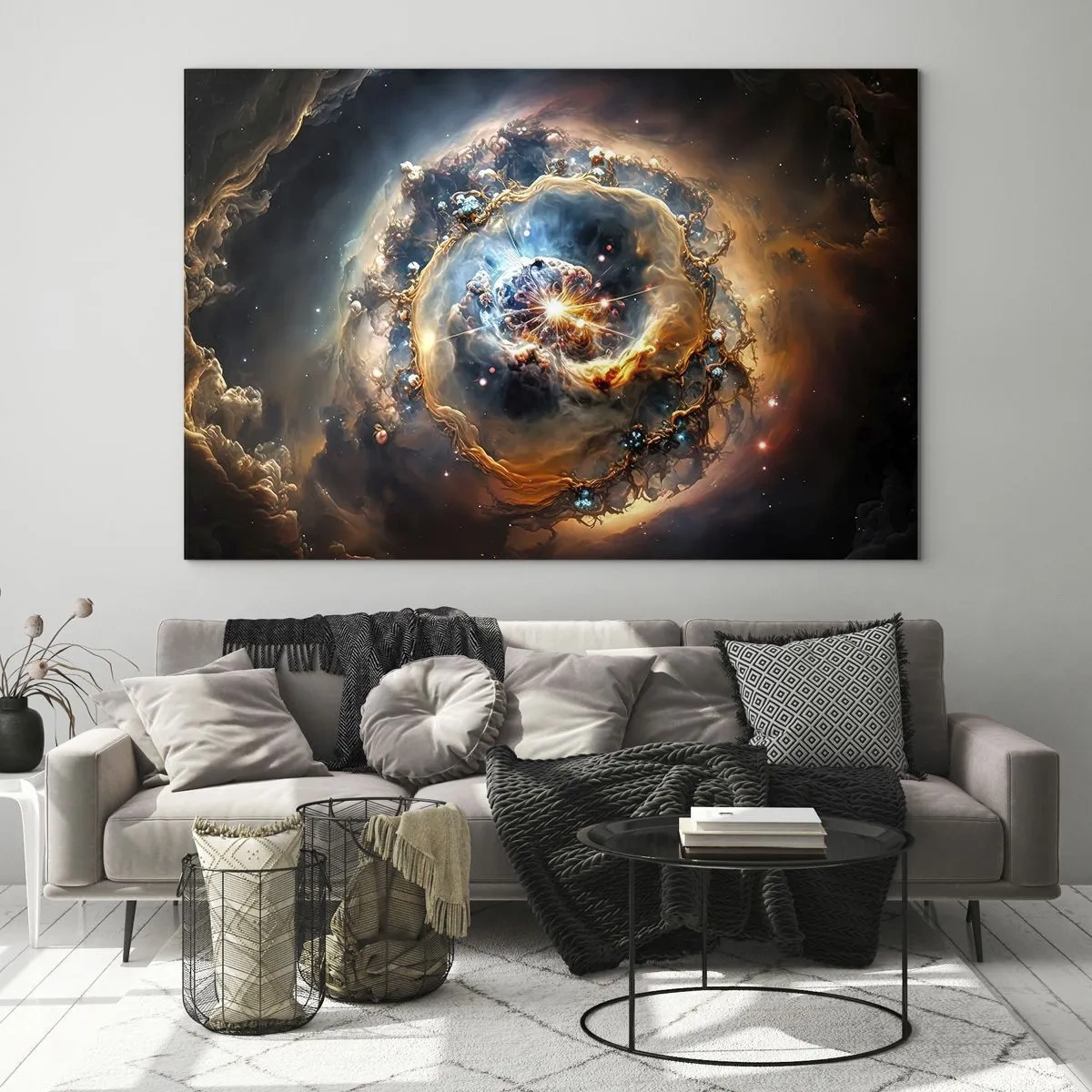 Quadro su vetro - Un'esplosione cosmica al centro di un vortice galattico - 70x50cm - L'inizio - Decorazione murale moderna per soggiorno e camera da letto ARTTOR