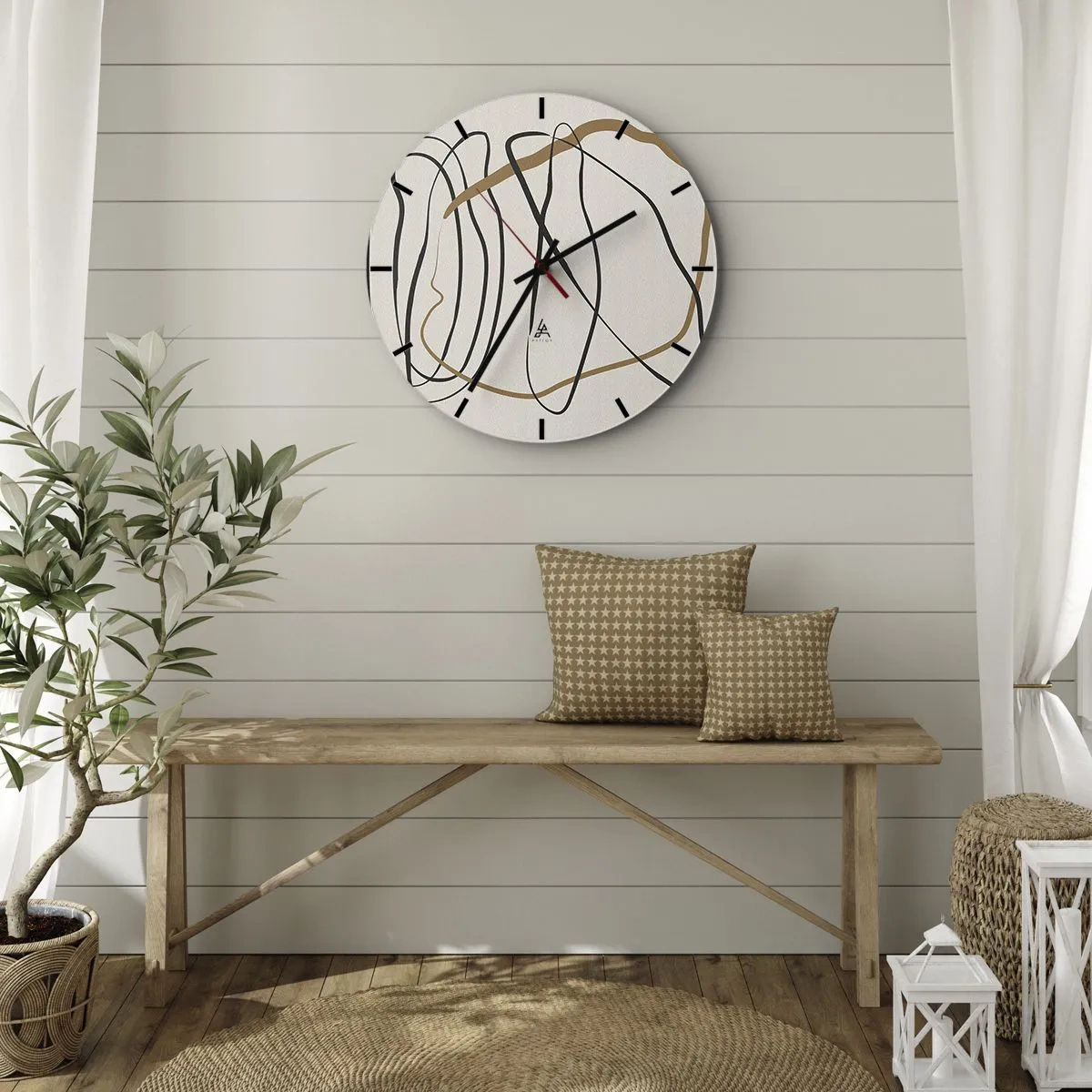 Orologio da parete - Orologio in Vetro - Linee astratte e danzanti su uno sfondo chiaro - 30x30cm - Composizione: danza intricata - Decorazione murale moderna per soggiorno, cucina e camera da letto ARTTOR