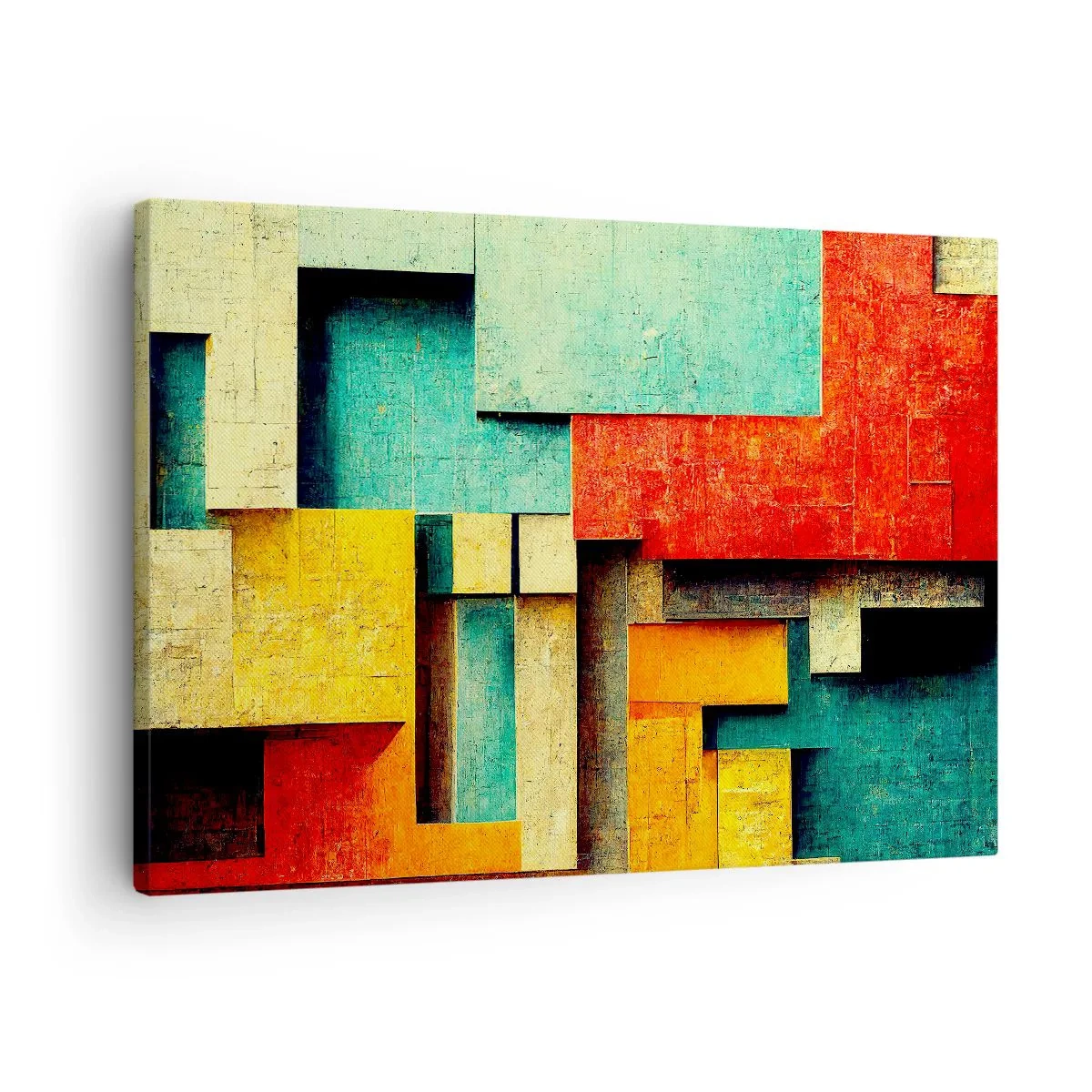 Quadro su tela - Stampe su Tela - Forme geometriche astratte in colori vivaci - 70x50cm - Il festival degli angoli retti - Decorazione murale moderna per soggiorno e camera da letto ARTTOR