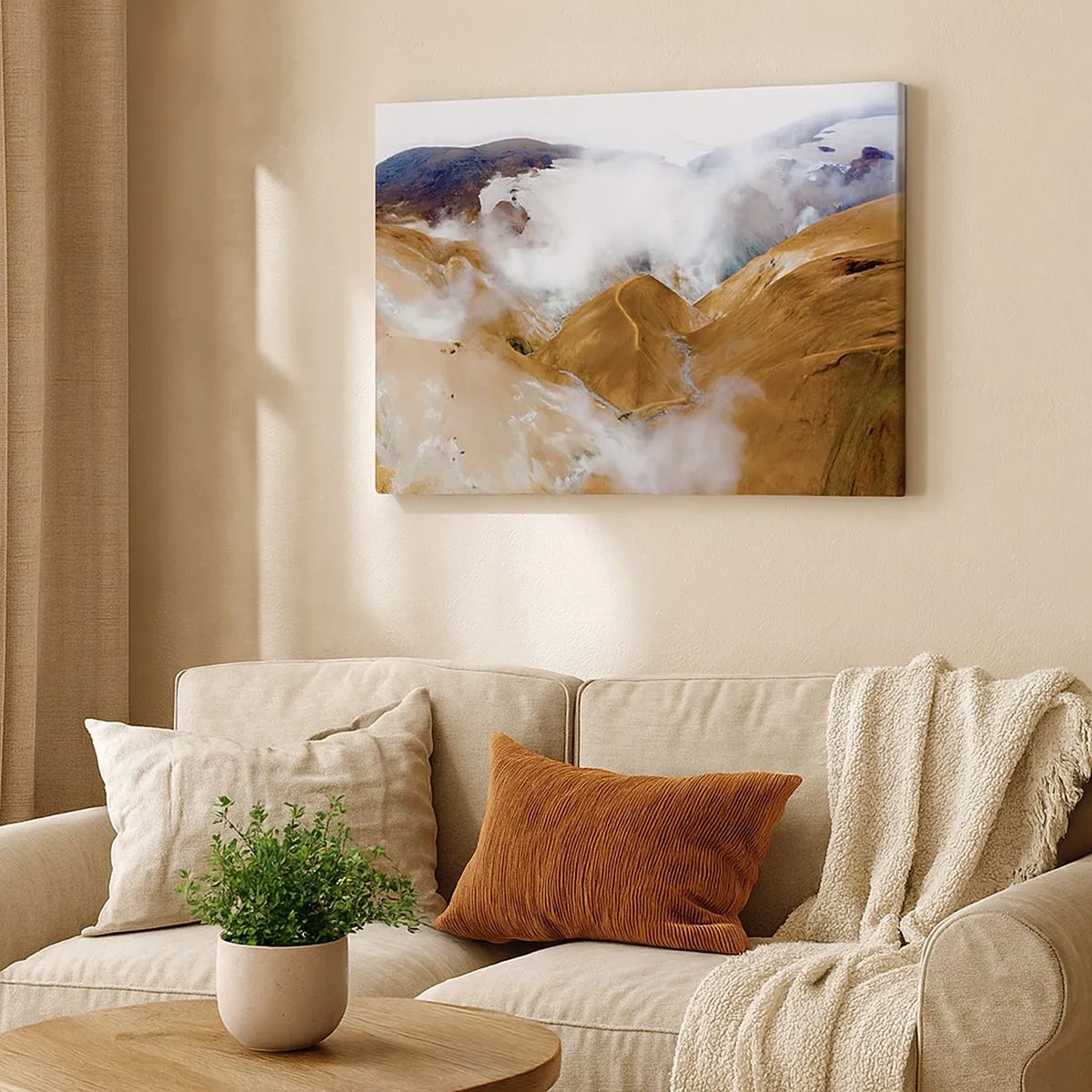 Quadro su tela - Stampe su Tela - Un paesaggio montano con vapore in un clima rigido - 70x50cm - La bellezza severa dell'Islanda - Decorazione murale moderna per soggiorno e camera da letto ARTTOR