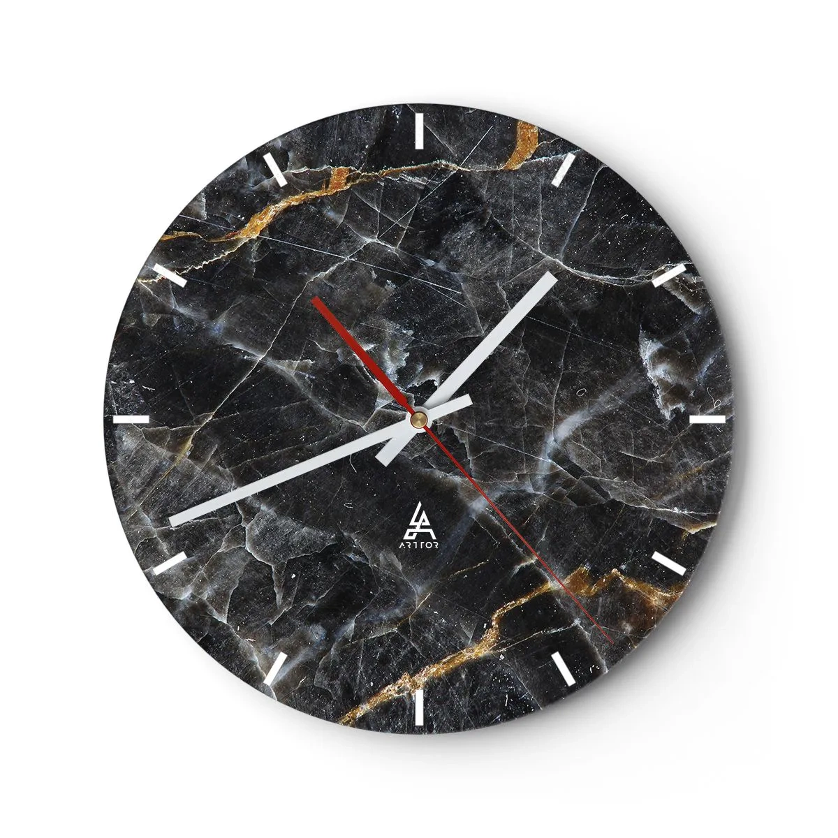 Orologio da parete - Orologio in Vetro - Struttura in marmo nero con venature chiare e dorate - 30x30cm - La vita interiore delle pietre - Decorazione murale moderna per soggiorno, cucina e camera da letto ARTTOR