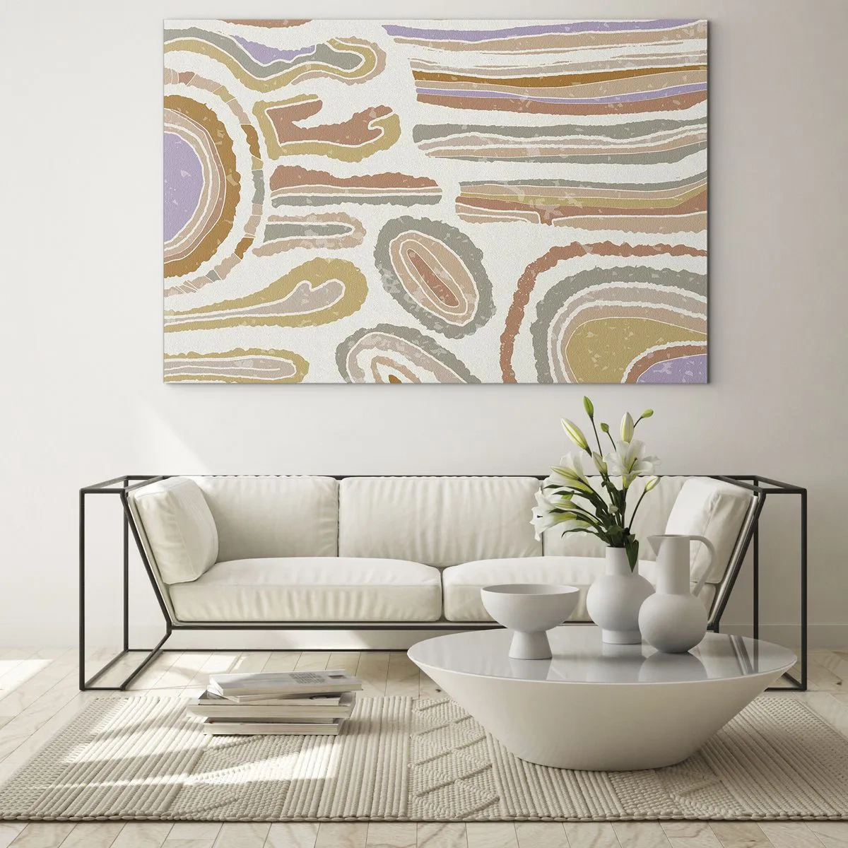 Quadro su vetro - Forme astratte colorate che ricordano sezioni trasversali di minerali - 70x50cm - Sezioni colorate - Decorazione murale moderna per soggiorno e camera da letto ARTTOR