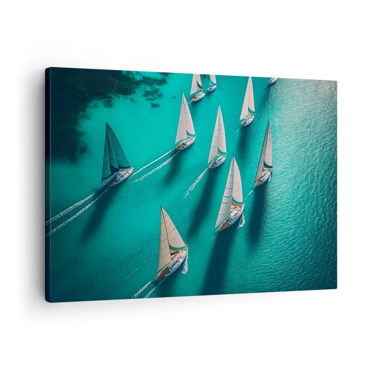 Quadro su tela - Stampe su Tela - Yacht in movimento dinamico sulle acque turchesi - 70x50cm - In gara con il vento - Decorazione murale moderna per soggiorno e camera da letto ARTTOR