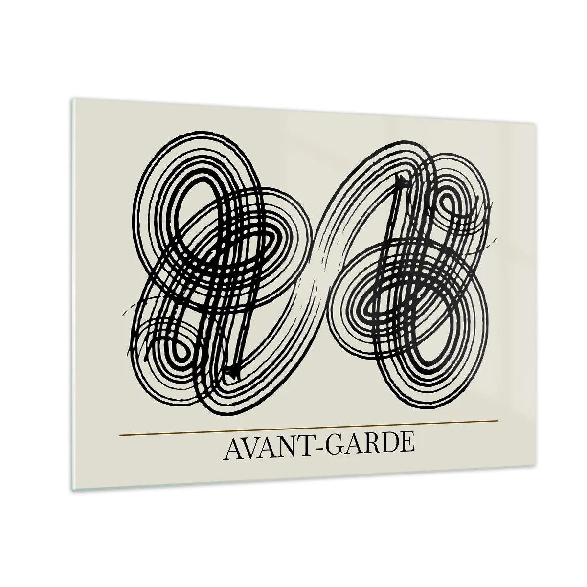 Quadro su vetro - Anelli e linee d'avanguardia neri su sfondo chiaro - 70x50cm - In tutta spontaneità - Decorazione murale moderna per soggiorno e camera da letto ARTTOR