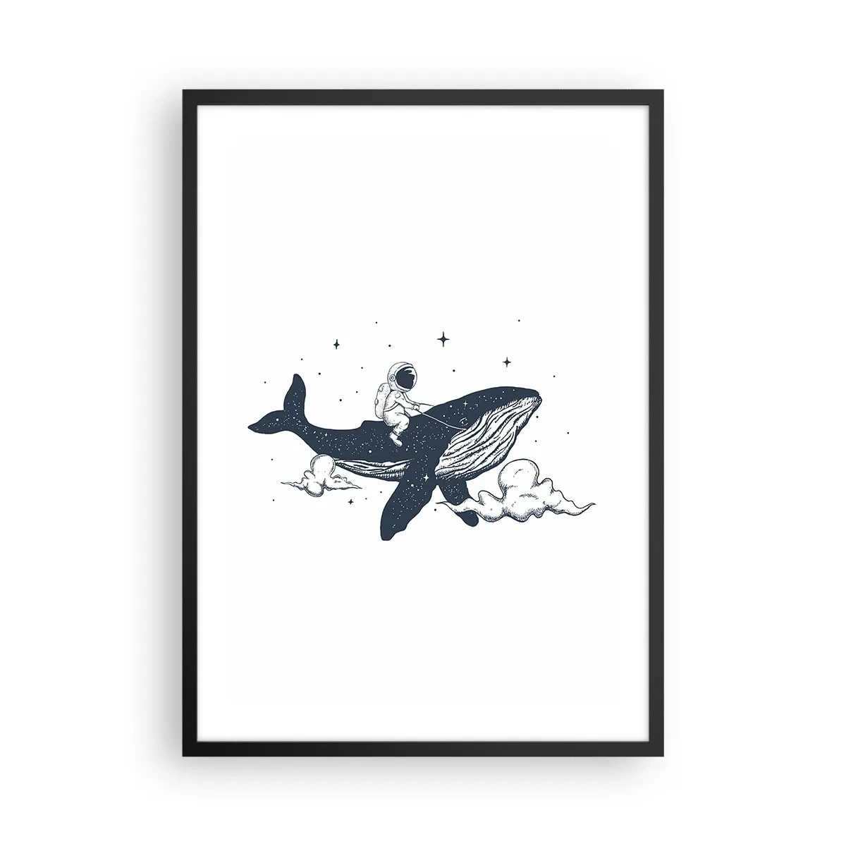 Poster in cornice nera - Un'illustrazione colorata di un razzo spaziale che vola tra le stelle. - 50x70cm - Avventura nello spazio - Decorazione murale moderna per soggiorno e camera da letto ARTTOR