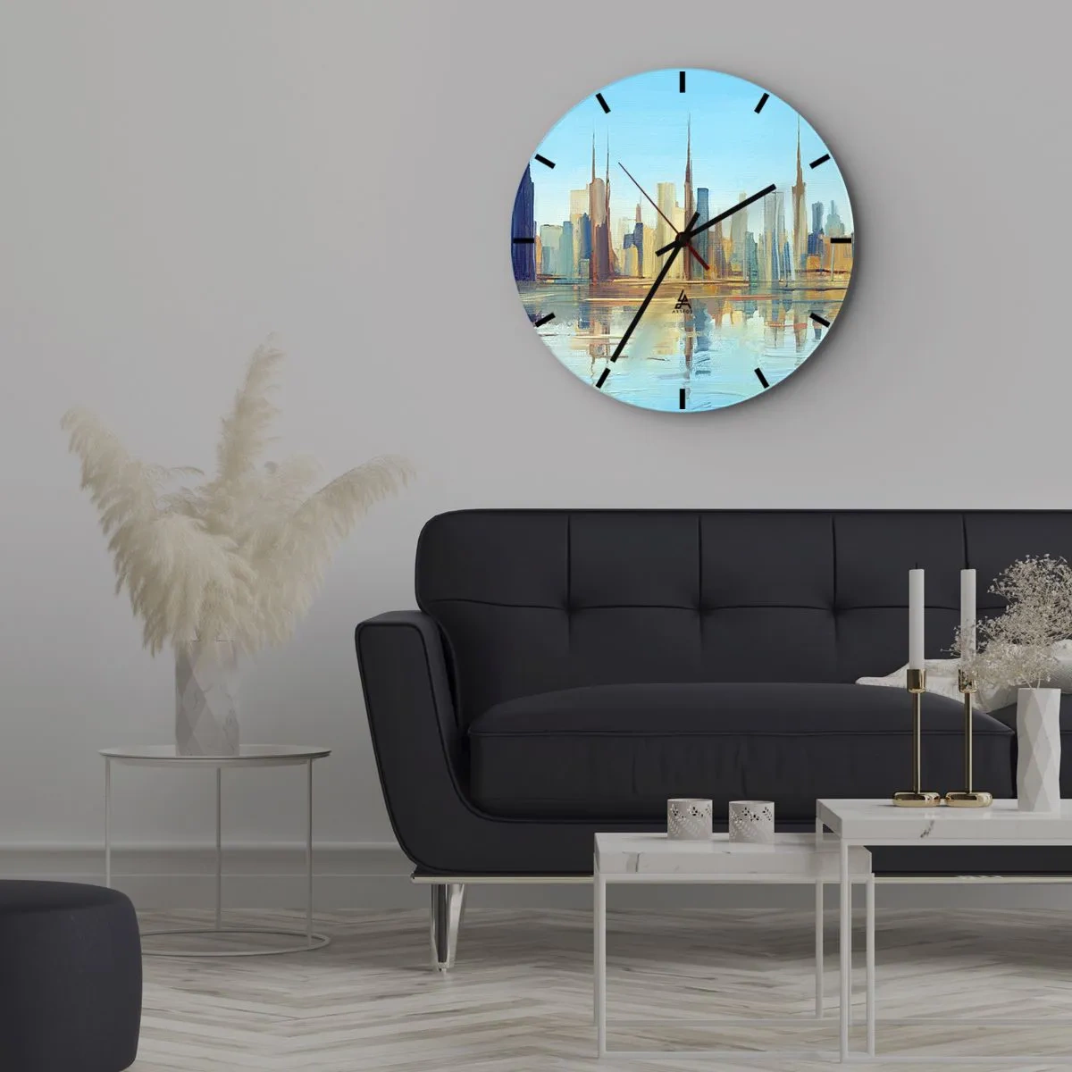 Orologio da parete - Orologio in Vetro - Il panorama della città riflesso nell'acqua con toni vivaci - 30x30cm - Metropoli assolata - Decorazione murale moderna per soggiorno, cucina e camera da letto ARTTOR
