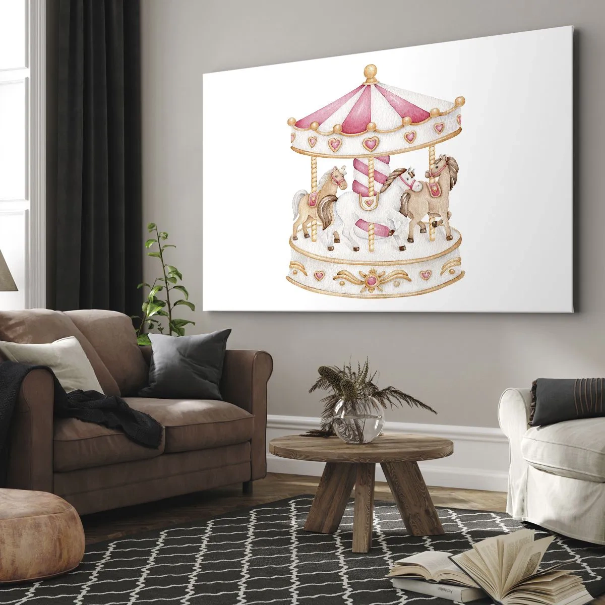Quadro su tela - Stampe su Tela - Giostra colorata d'epoca con cavalli - 70x50cm - Il dolce mondo dell'infanzia - Decorazione murale moderna per soggiorno e camera da letto ARTTOR