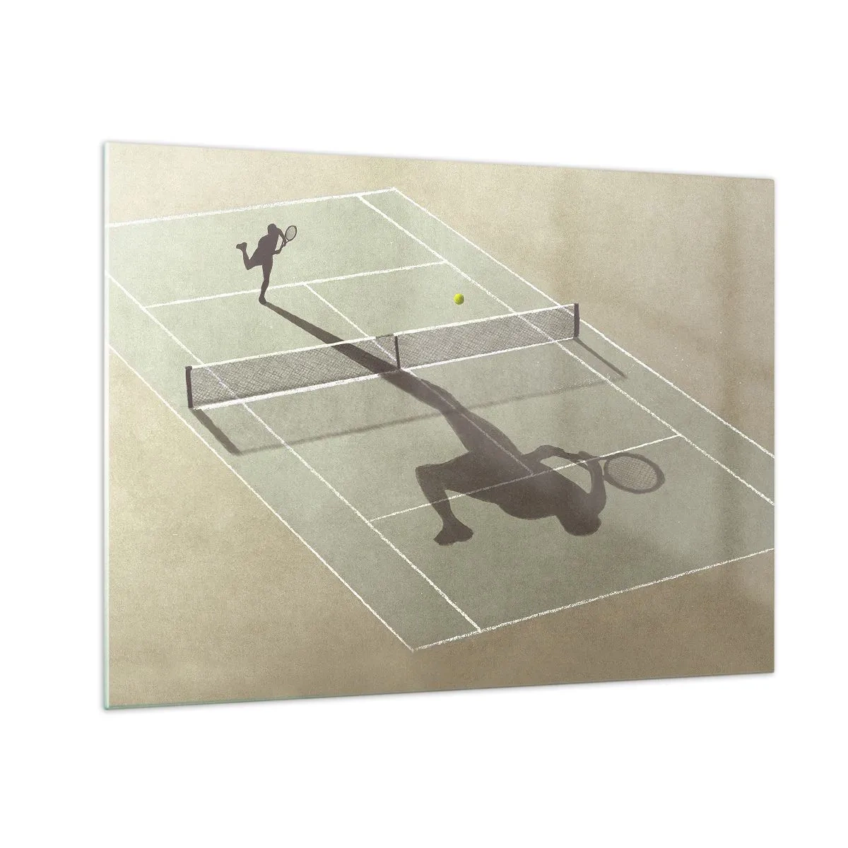 Quadro su vetro - La figura di un tennista e la sua ombra sul campo durante un servizio - 70x50cm - Sconfiggere se stesso - Decorazione murale moderna per soggiorno e camera da letto ARTTOR