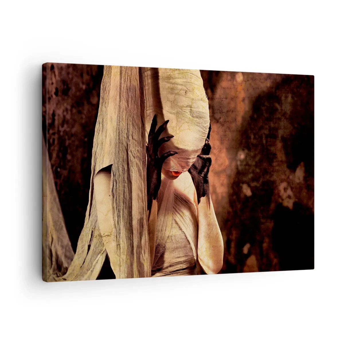 Quadro su tela - Stampe su Tela - Una donna con un velo e uno stile misterioso su uno sfondo scuro - 70x50cm - Tra il bene e il male - Decorazione murale moderna per soggiorno e camera da letto ARTTOR