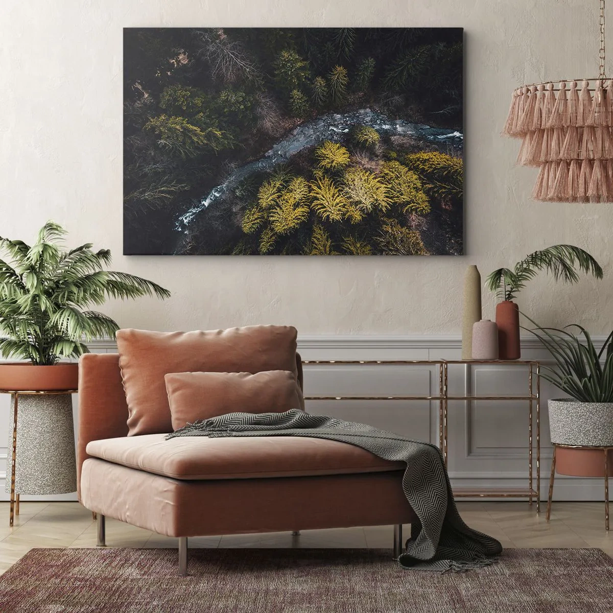 Quadro su tela - Stampe su Tela - Una vista dall'alto di una foresta con un fiume tortuoso - 70x50cm - Sempre più veloce - Decorazione murale moderna per soggiorno e camera da letto ARTTOR