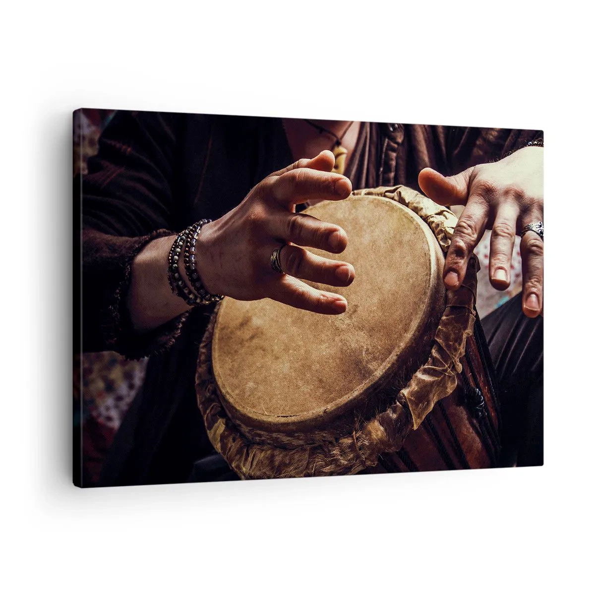 Quadro su tela - Stampe su Tela - Mani che suonano un tamburo djembe tradizionale - 70x50cm - Al ritmo del cuore - Decorazione murale moderna per soggiorno e camera da letto ARTTOR