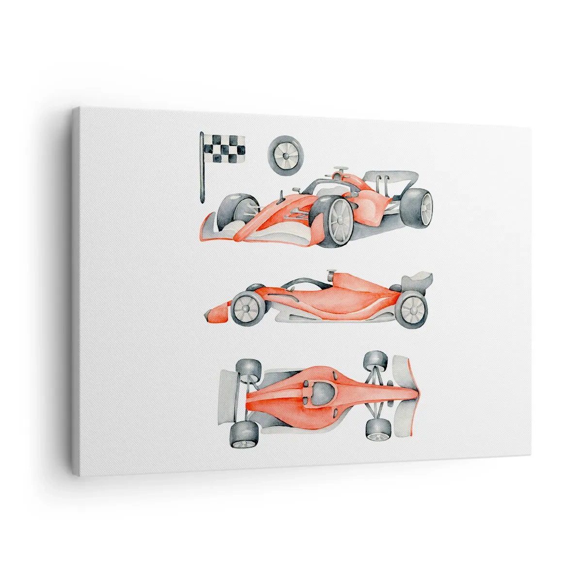 Quadro su tela - Stampe su Tela - Un'auto da corsa rossa con una bandiera a scacchi - 70x50cm - Inseguendo i sogni - Decorazione murale moderna per soggiorno e camera da letto ARTTOR