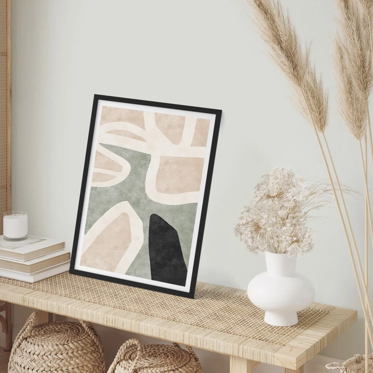 Poster in cornice nera - Armonia di colori astratti - 50x70cm - Composizione con motivi in nero - Decorazione murale moderna per soggiorno e camera da letto ARTTOR