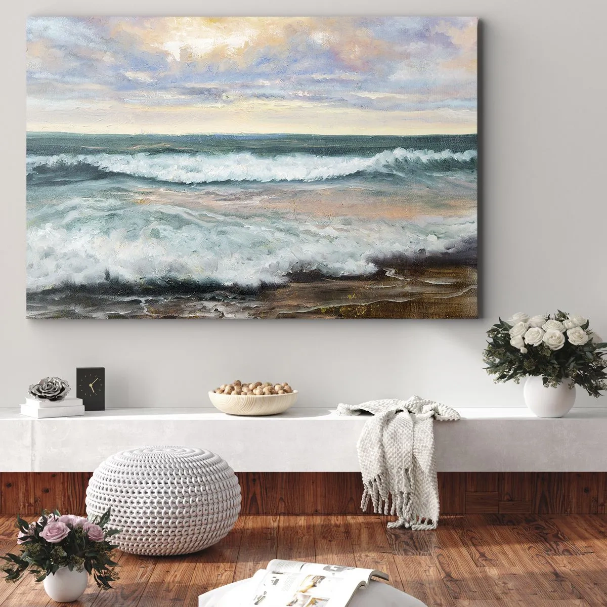 Quadro su tela - Stampe su Tela - Onde del mare contro un cielo nuvoloso al tramonto - 70x50cm - Dove l'anima si calma - Decorazione murale moderna per soggiorno e camera da letto ARTTOR