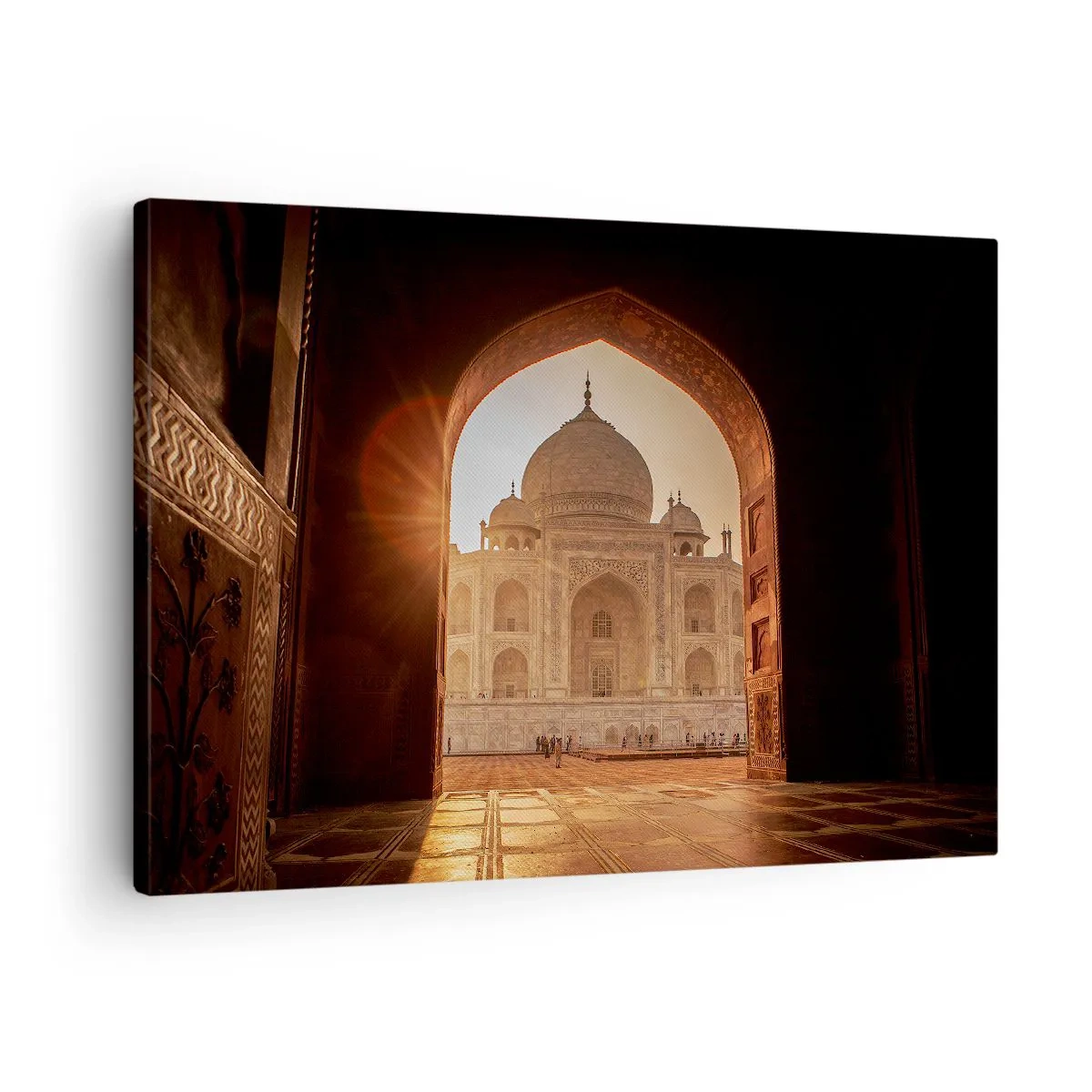 Quadro su tela - Stampe su Tela - Il Taj Mahal alla luce del sole visto dall'arco del cancello - 70x50cm - Monumento all'amore ultraterreno - Decorazione murale moderna per soggiorno e camera da letto ARTTOR