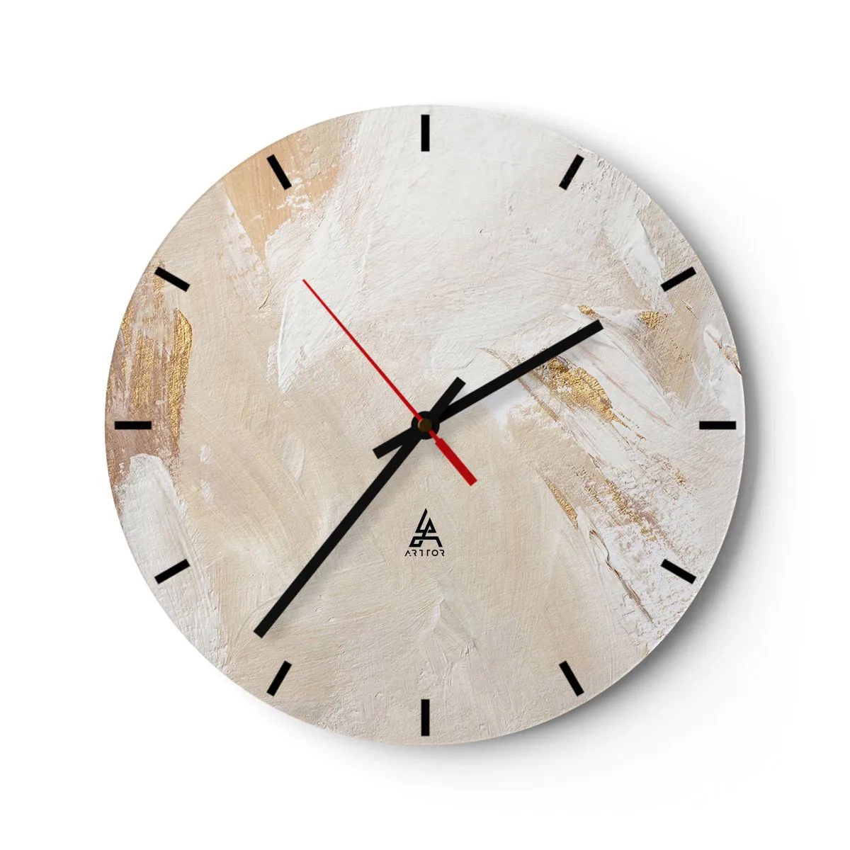 Orologio da parete - Orologio in Vetro - Composizione di vernice beige e bianca con texture a pennello - 30x30cm - Composizione pastello - Decorazione murale moderna per soggiorno, cucina e camera da letto ARTTOR