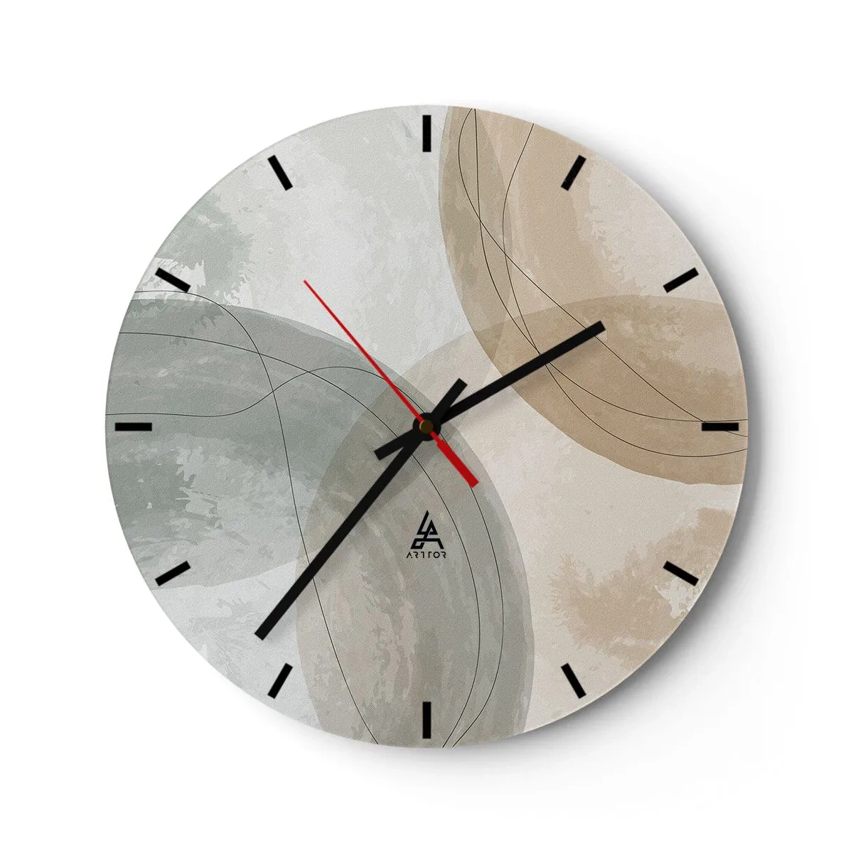 Orologio da parete - Orologio in Vetro - Forme astratte che si compenetrano nelle tonalità del beige - 30x30cm - Compenetrazione di mondi - Decorazione murale moderna per soggiorno, cucina e camera da letto ARTTOR