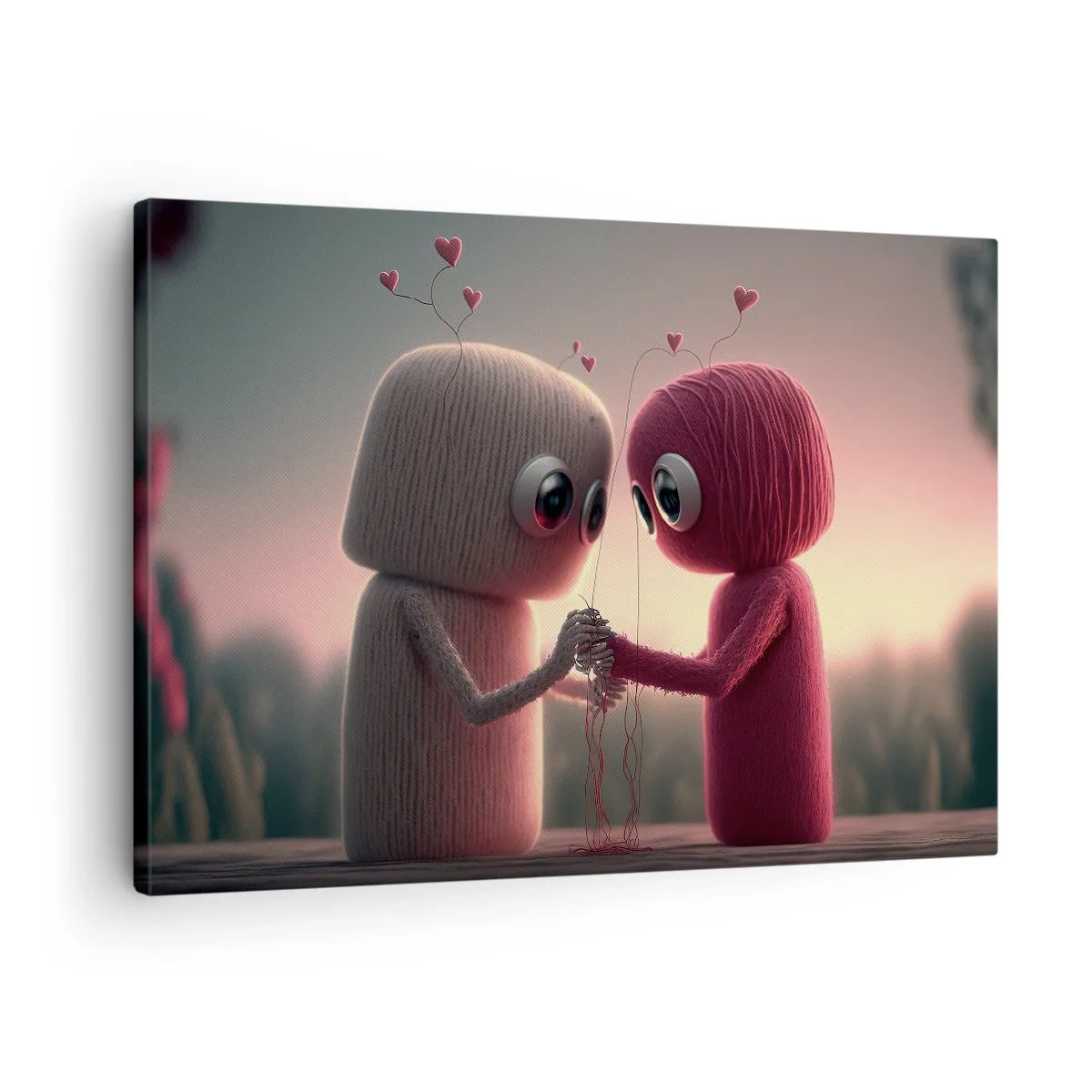 Quadro su tela - Stampe su Tela - Personaggi di filato in un'affascinante ambientazione a tema cuore - 70x50cm - Ognuno ha diritto ad amare - Decorazione murale moderna per soggiorno e camera da letto ARTTOR