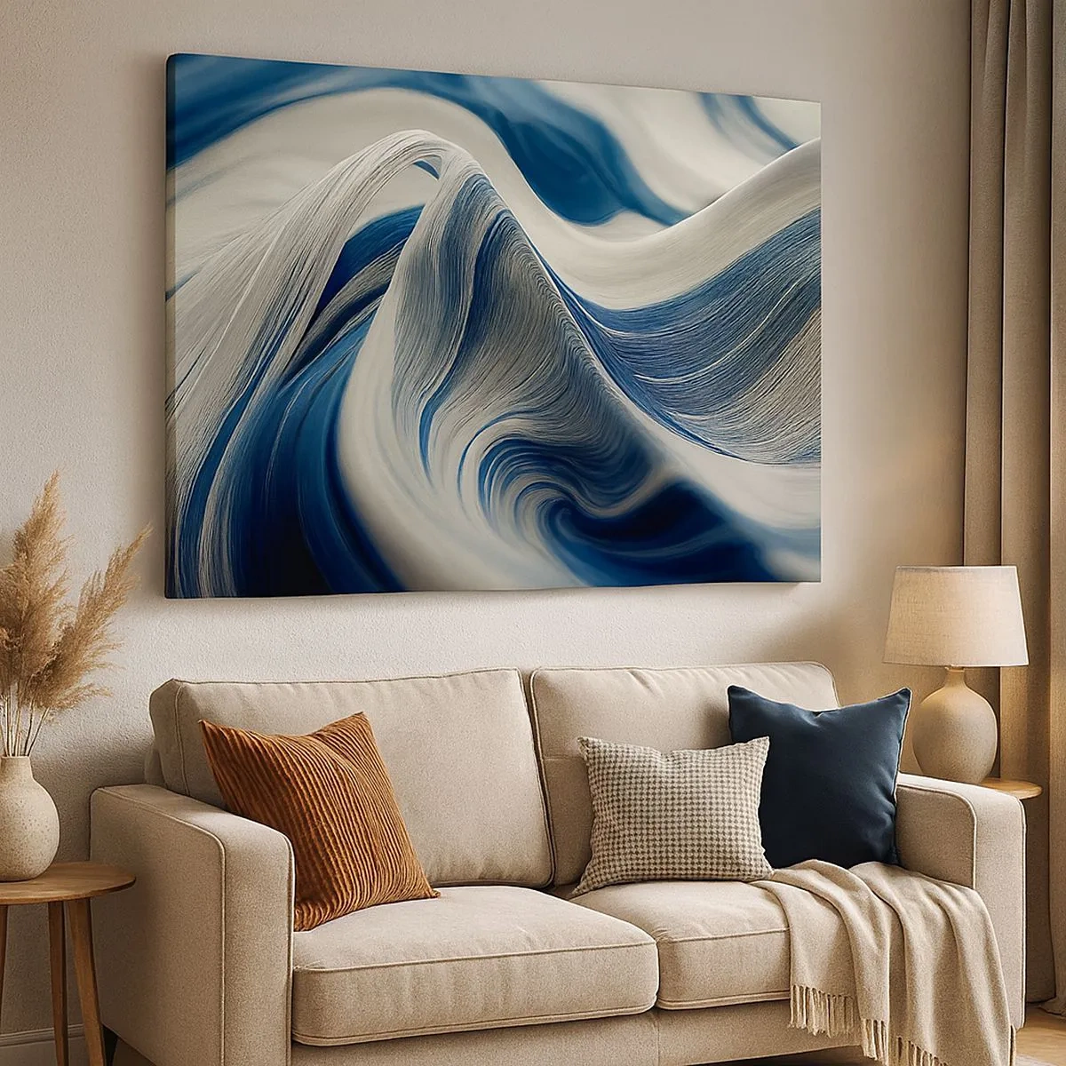 Quadro su tela - Stampe su Tela - Onde astratte nei toni del blu e del bianco - 70x50cm - Fluidità di blu e di bianco - Decorazione murale moderna per soggiorno e camera da letto ARTTOR