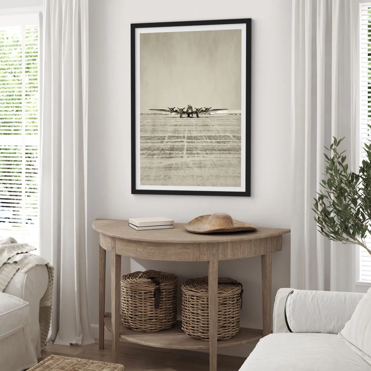 Poster in cornice nera - Un aereo d'epoca sulla pista - 50x70cm - Pronto come sempre - Decorazione murale moderna per soggiorno e camera da letto ARTTOR