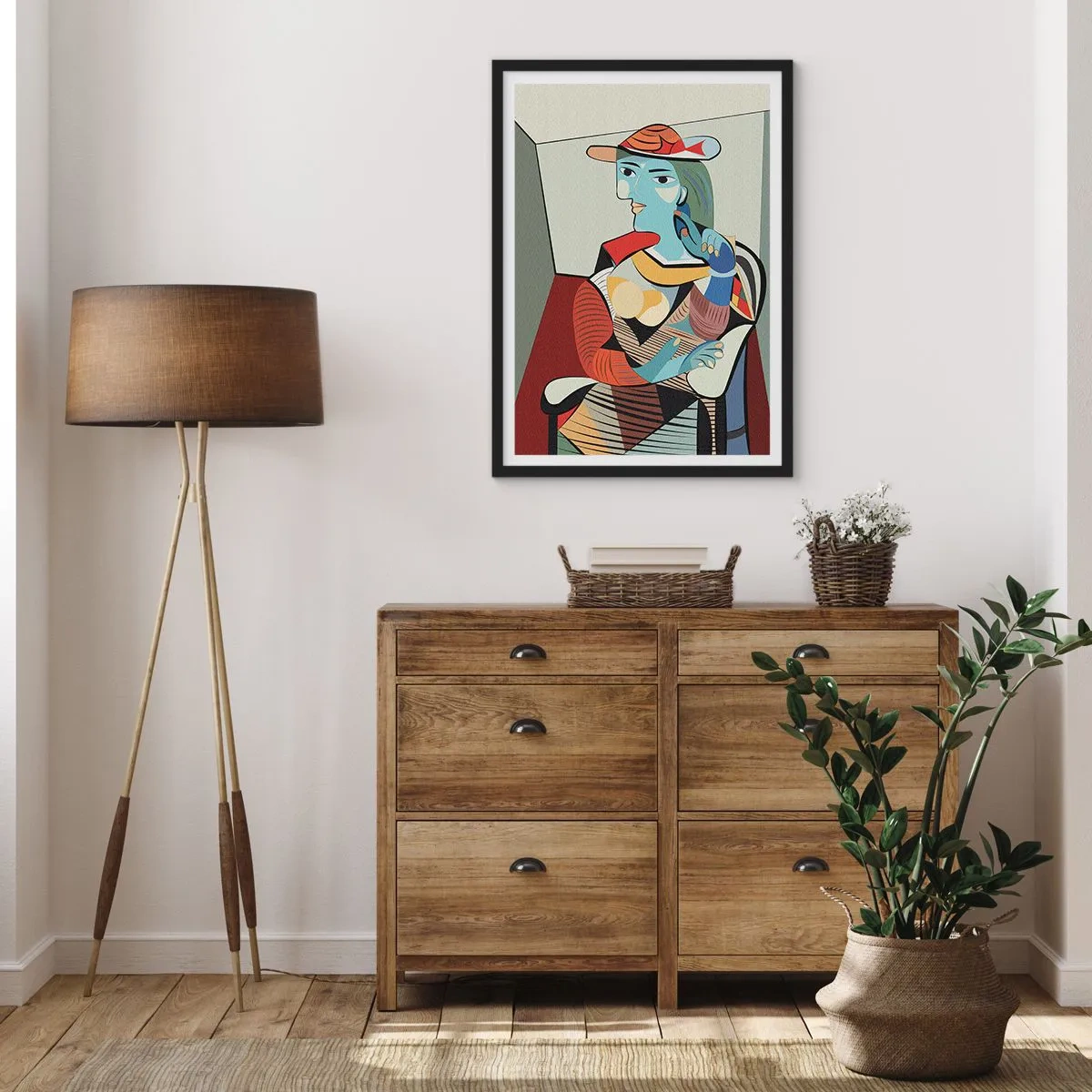 Poster in cornice nera - Ritratto cubista di una donna che indossa un cappello - 50x70cm - Con gli occhi di Picasso - Decorazione murale moderna per soggiorno e camera da letto ARTTOR