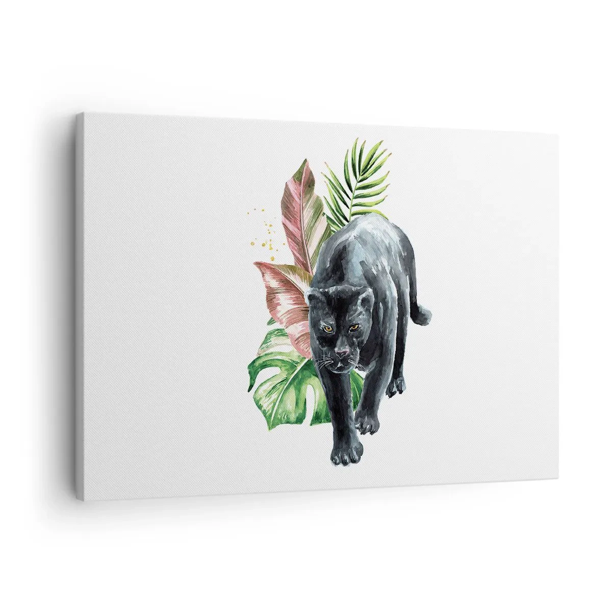 Quadro su tela - Stampe su Tela - Pantera nera circondata da foglie tropicali - 70x50cm - Cuore selvaggio - Decorazione murale moderna per soggiorno e camera da letto ARTTOR