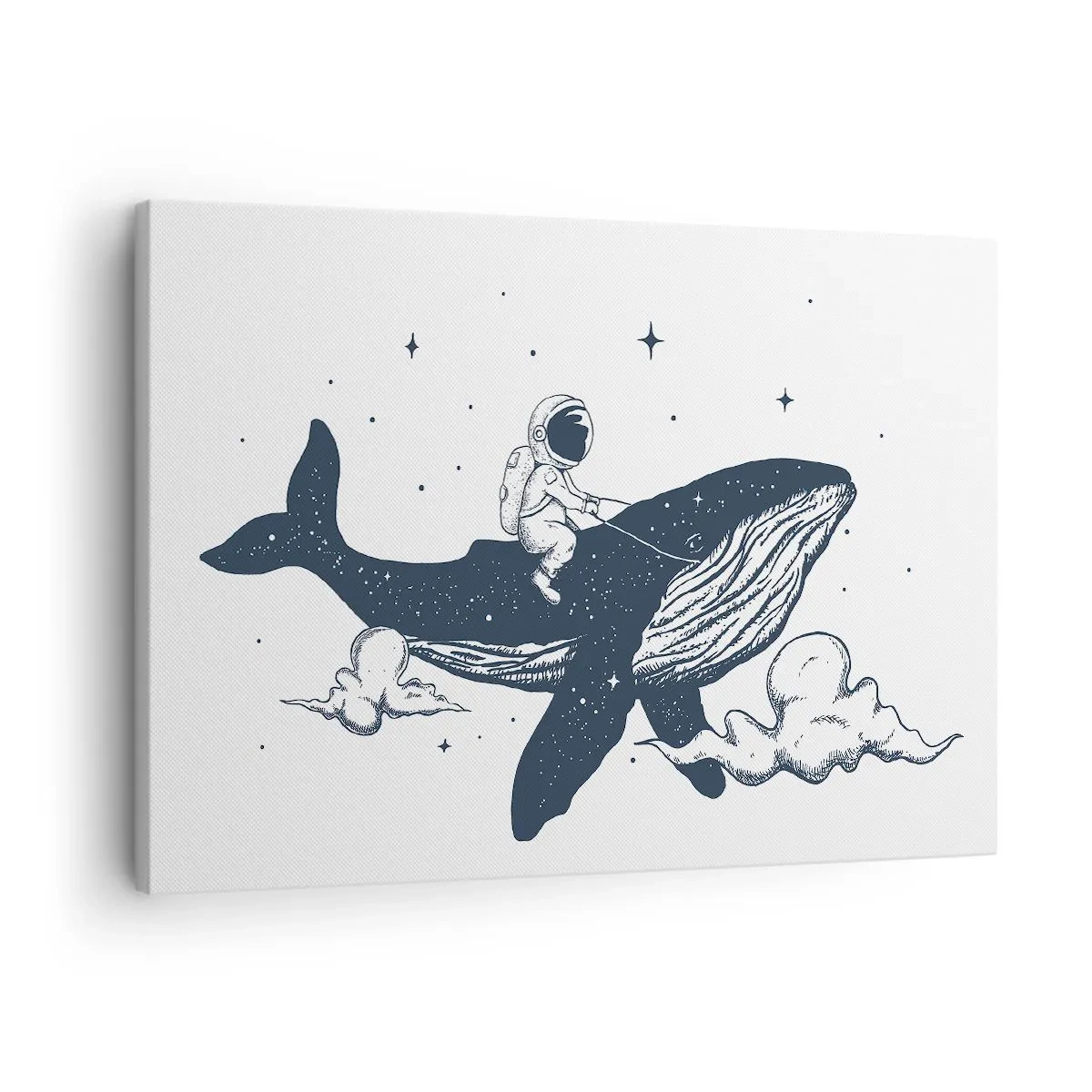 Quadro su tela - Stampe su Tela - Astronauta su una balena che galleggia nello spazio - 70x50cm - Avventura nello spazio - Decorazione murale moderna per soggiorno e camera da letto ARTTOR