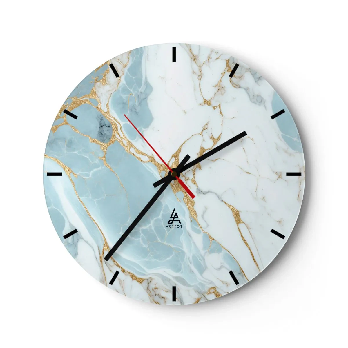 Orologio da parete - Orologio in Vetro - Marmo blu e bianco con venature dorate in tutto il corpo - 30x30cm - La ricchezza della pietra - Decorazione murale moderna per soggiorno, cucina e camera da letto ARTTOR