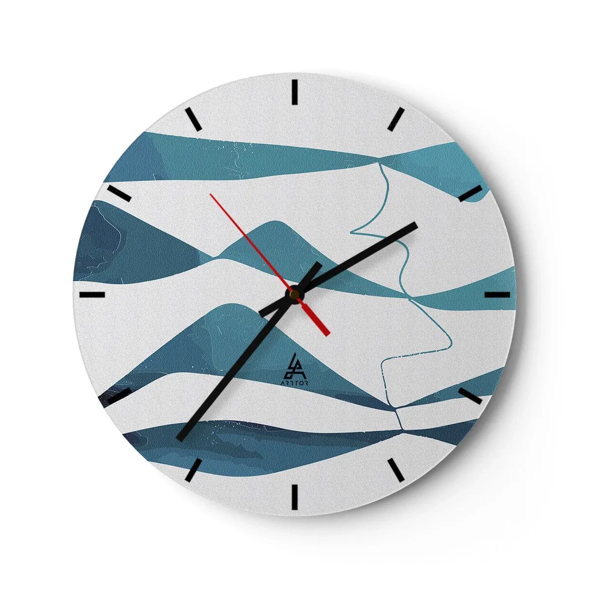 Orologio da parete - Orologio in Vetro - Onde e linee astratte su sfondo bianco nelle tonalità del turchese - 30x30cm - Astrazione: legame turchese - Decorazione murale moderna per soggiorno, cucina e camera da letto ARTTOR