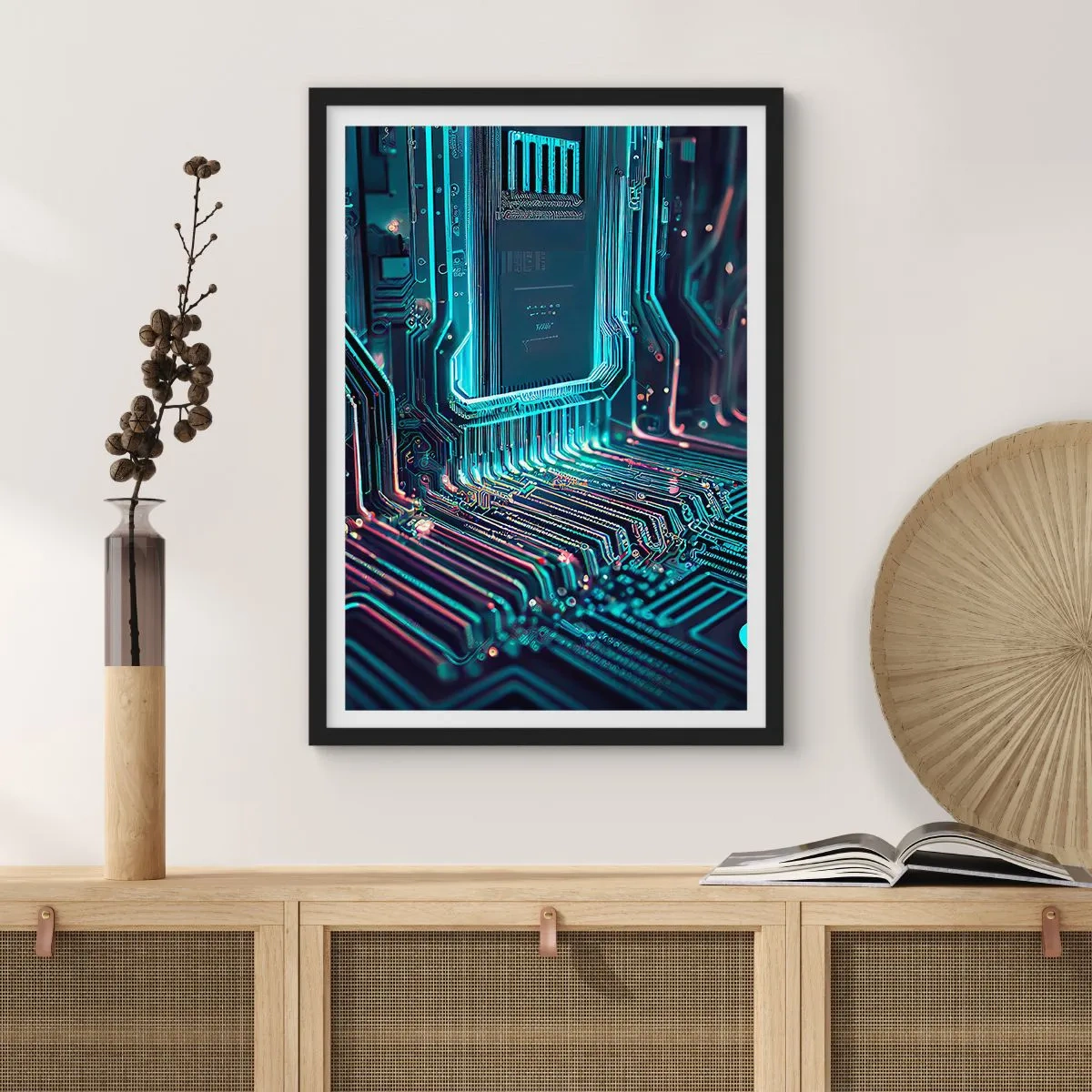 Poster in cornice nera - Una visione futuristica di un circuito integrato - 50x70cm - Sto pensando qualcosa... - Decorazione murale moderna per soggiorno e camera da letto ARTTOR