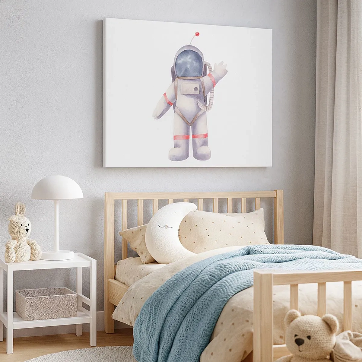 Quadro su tela - Stampe su Tela - Astronauta in stile acquerello su sfondo bianco - 70x50cm - Ci vediamo! - Decorazione murale moderna per soggiorno e camera da letto ARTTOR