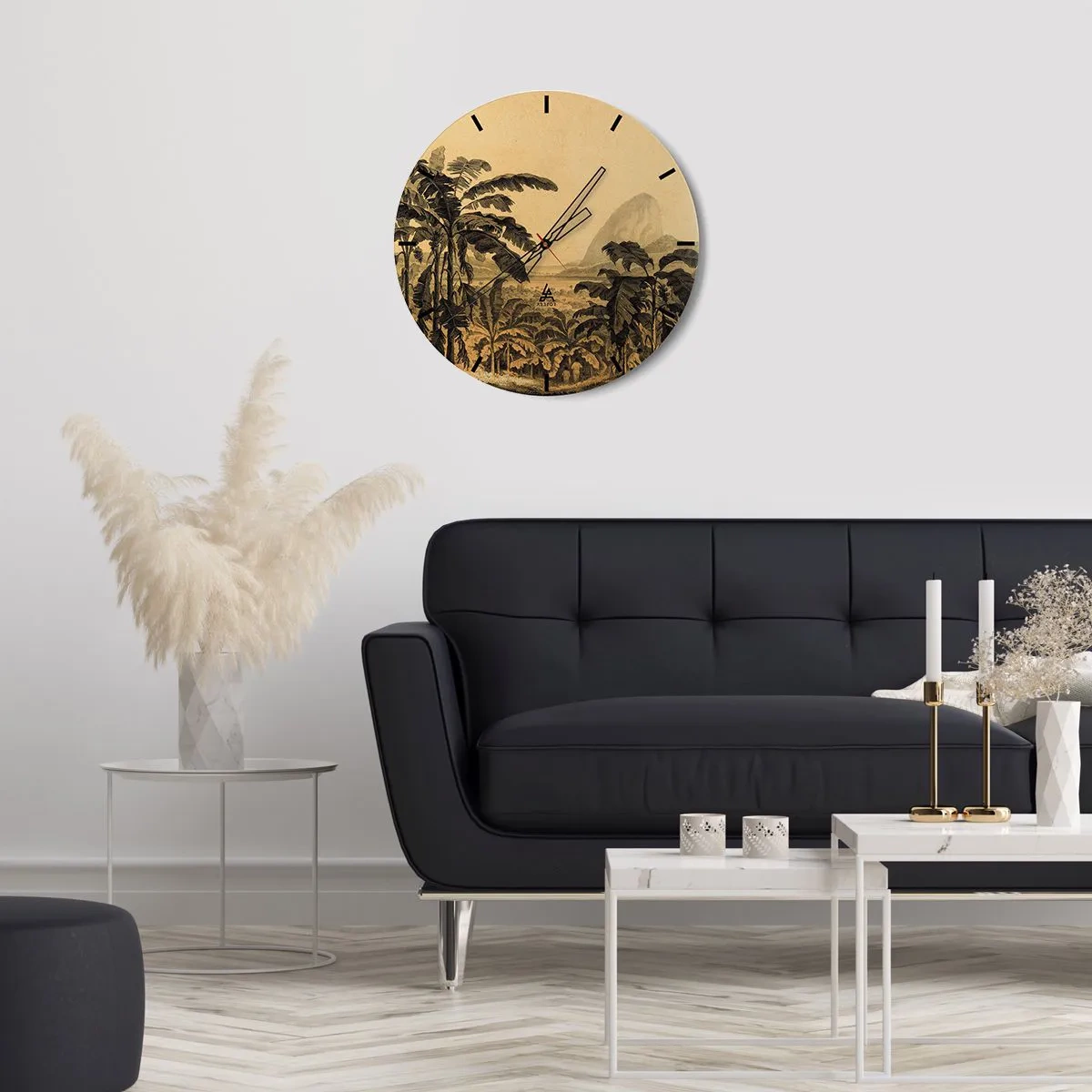 Orologio da parete - Orologio in Vetro - Banane e un paesaggio tropicale retrò - 30x30cm - Nel clima coloniale - Decorazione murale moderna per soggiorno, cucina e camera da letto ARTTOR