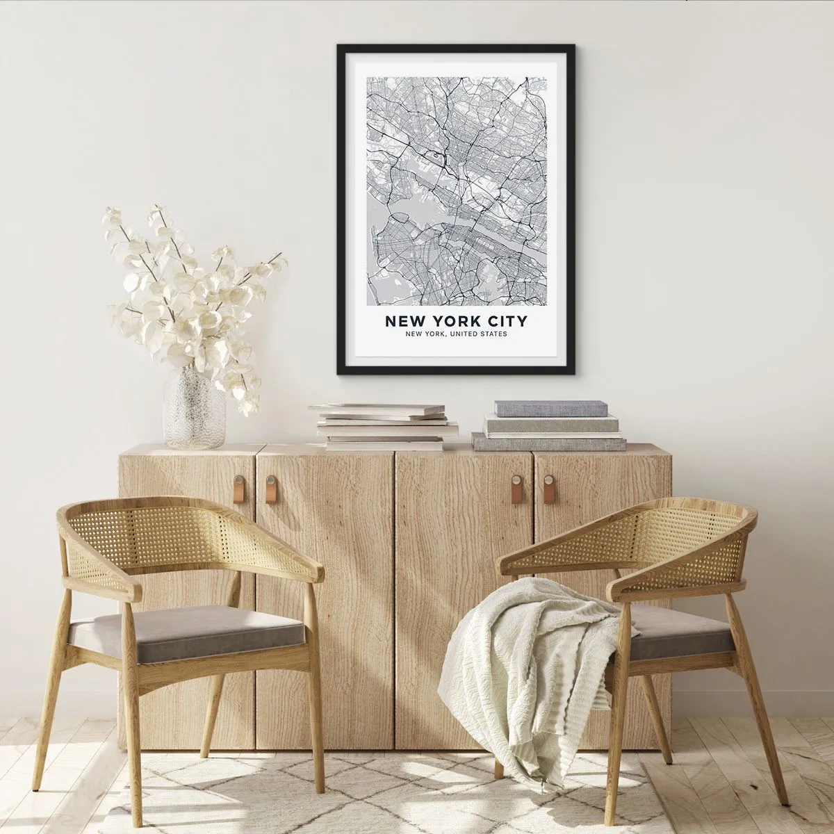Poster in cornice nera - Una mappa minimalista di New York City - 50x70cm - Anatomia della metropoli - Decorazione murale moderna per soggiorno e camera da letto ARTTOR
