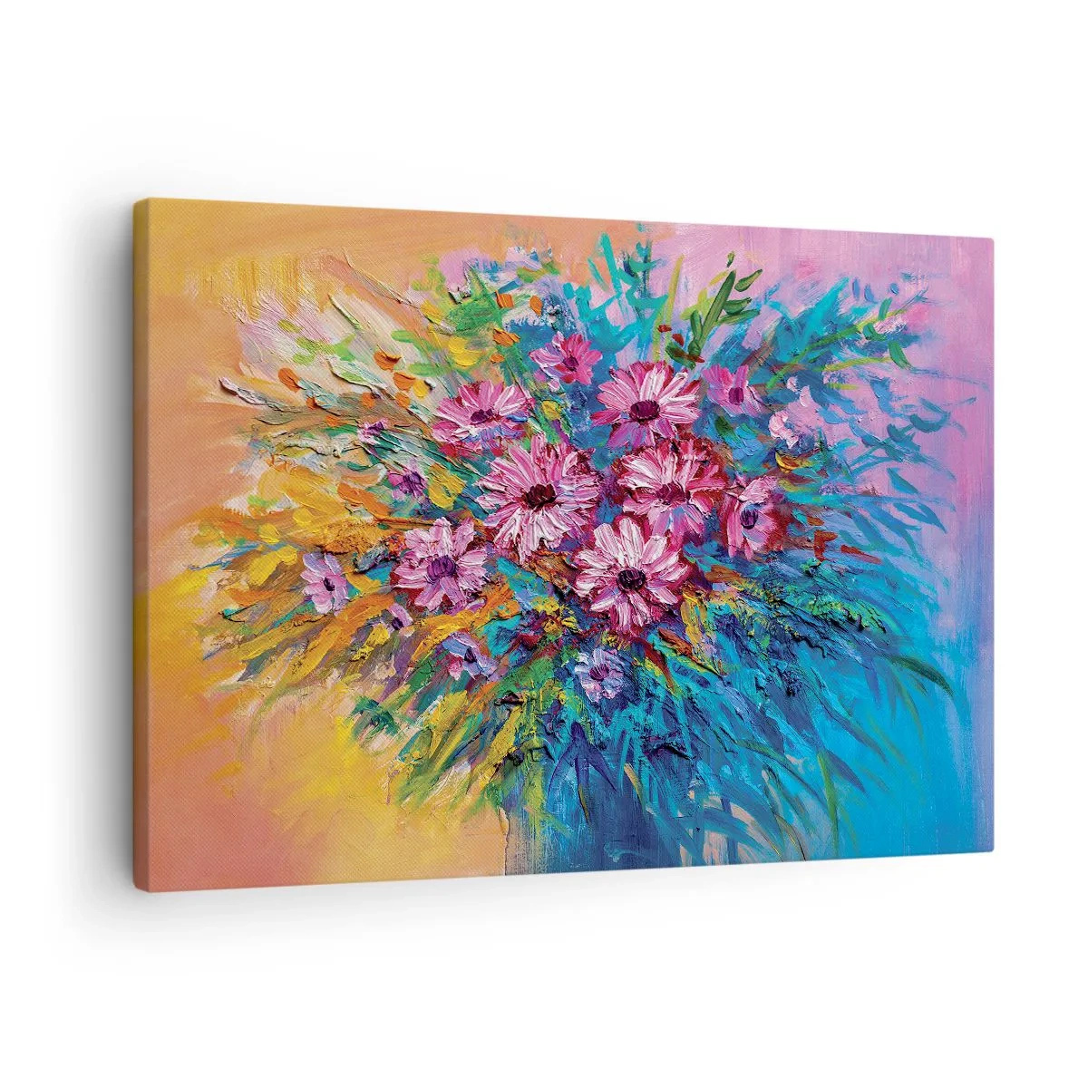 Quadro su tela - Stampe su Tela - Fiori colorati in un bouquet su uno sfondo color pastello - 70x50cm - L'energia della vita - Decorazione murale moderna per soggiorno e camera da letto ARTTOR