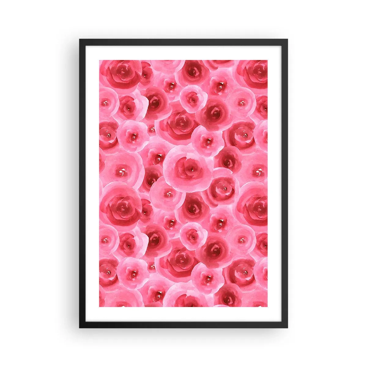 Poster in cornice nera - Rose rosa acquerellate in stile romantico - 50x70cm - Rose in alto e in basso - Decorazione murale moderna per soggiorno e camera da letto ARTTOR