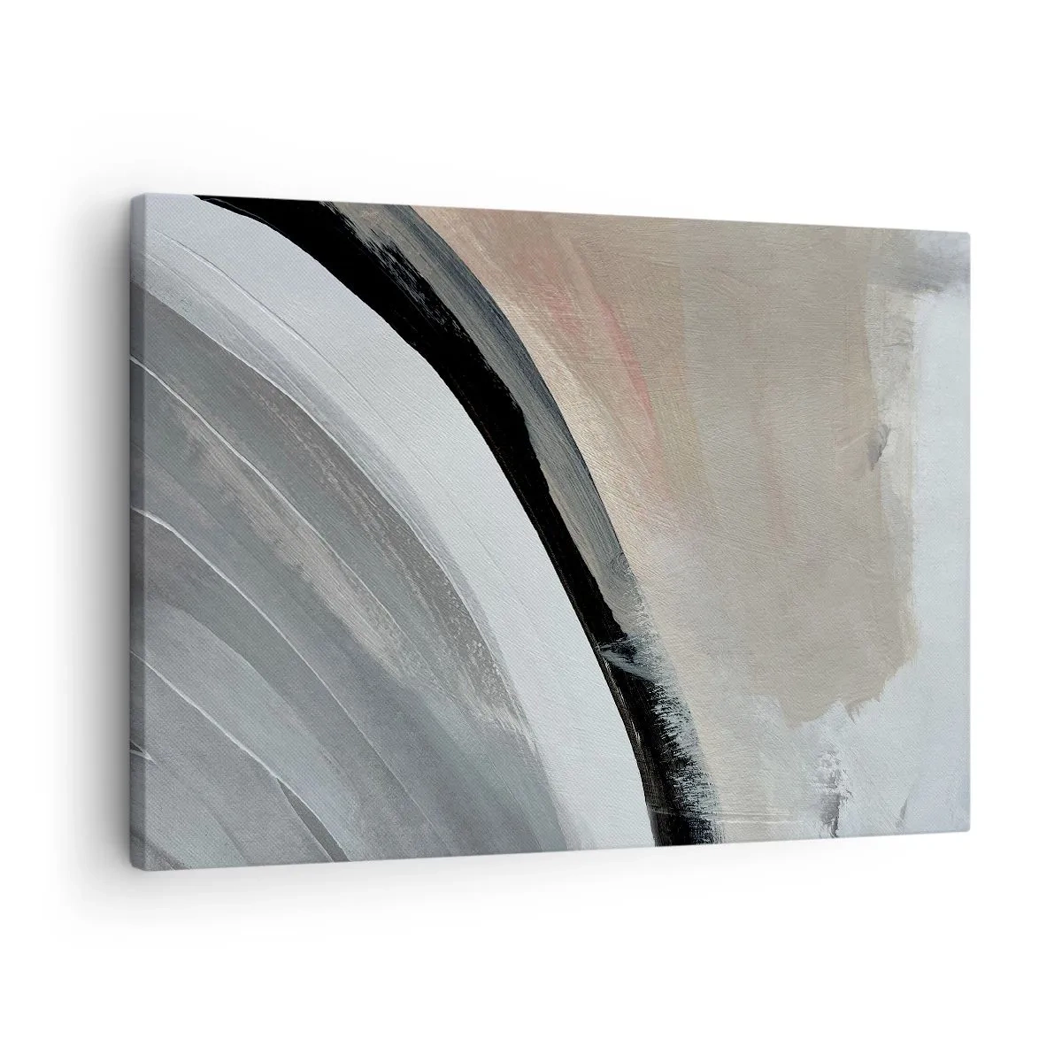 Quadro su tela - Stampe su Tela - Arco astratto nei toni del nero, grigio e beige - 70x50cm - Composizione: arco di nero e grigio - Decorazione murale moderna per soggiorno e camera da letto ARTTOR