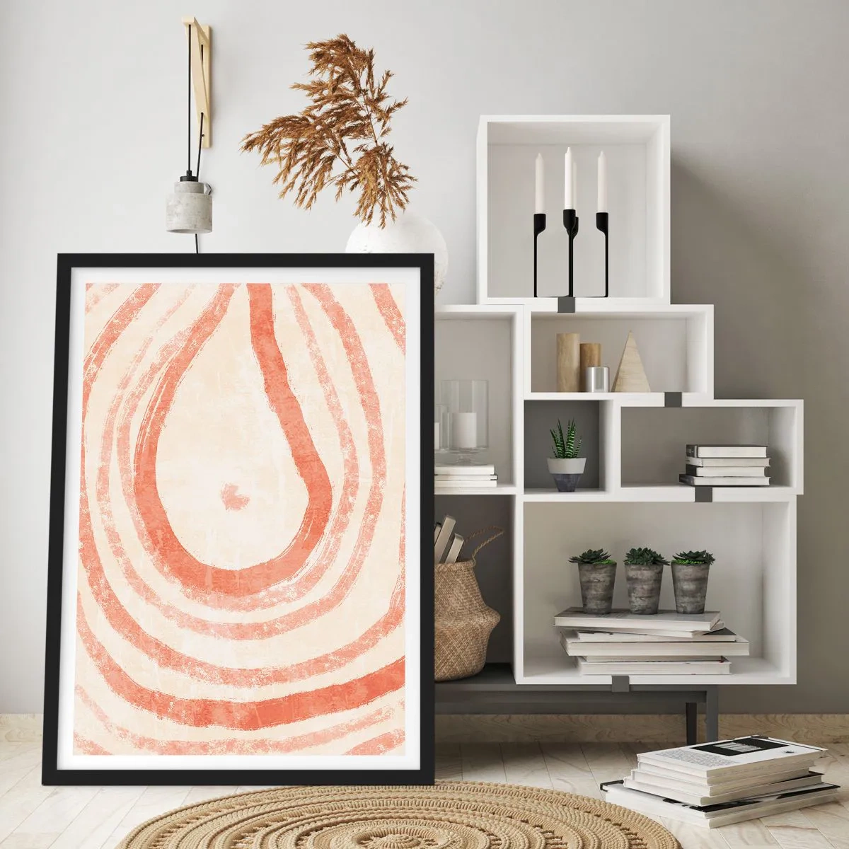 Poster in cornice nera - Un motivo astratto dai colori caldi e terrosi. - 50x70cm - Cerchi di corallo - Decorazione murale moderna per soggiorno e camera da letto ARTTOR