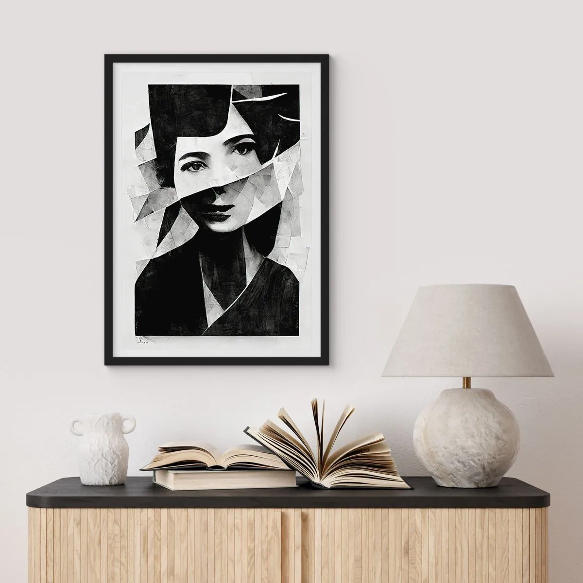 Poster in cornice nera - Ritratto di una donna in una composizione astratta - 50x70cm - Come sei veramente... - Decorazione murale moderna per soggiorno e camera da letto ARTTOR